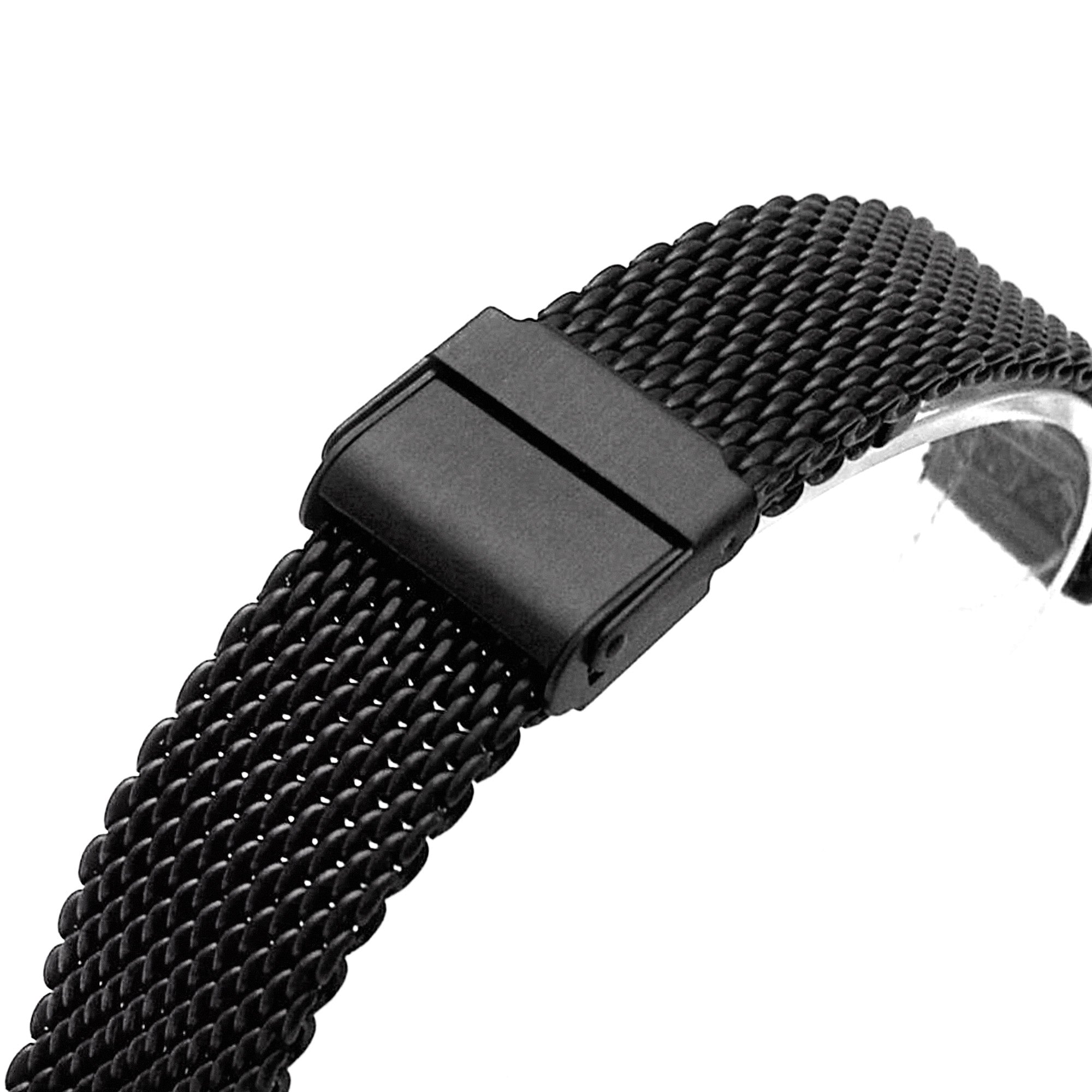18mm, 20mm Interlocking Matte Black Mesh Divers Watch Band Bracelet