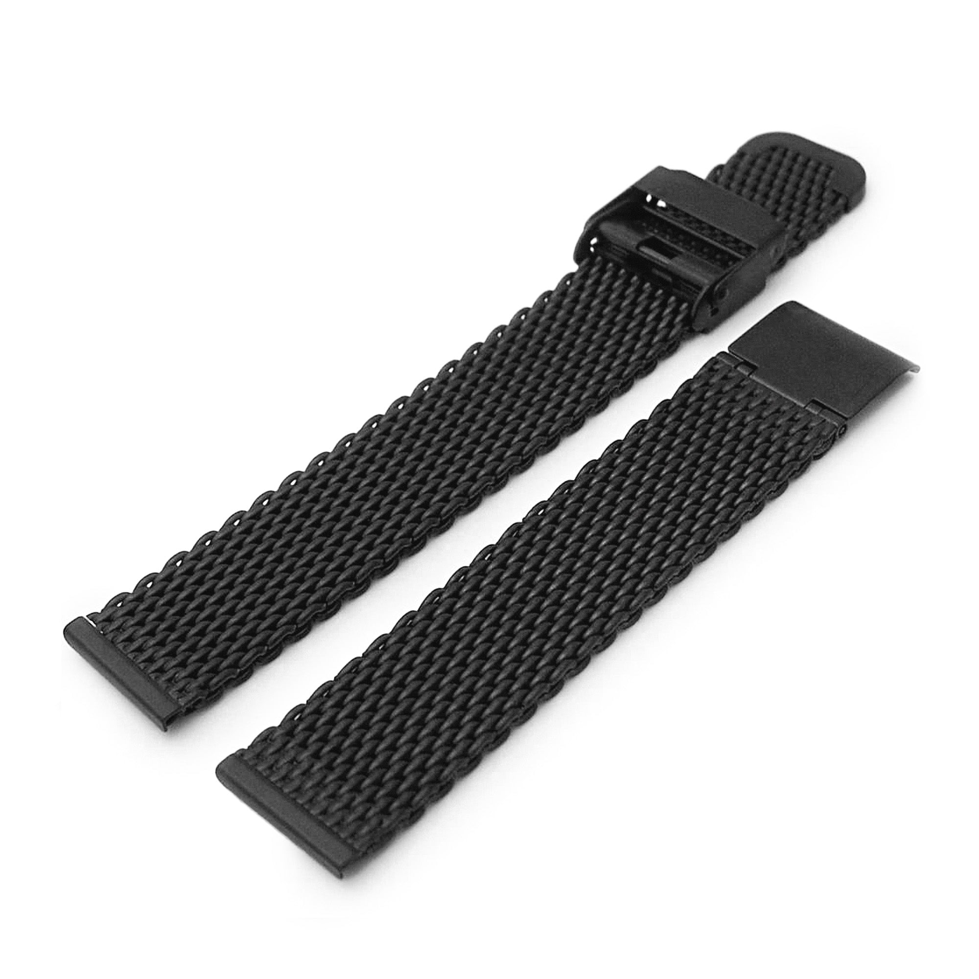 18mm, 20mm Interlocking Matte Black Mesh Divers Watch Band Bracelet