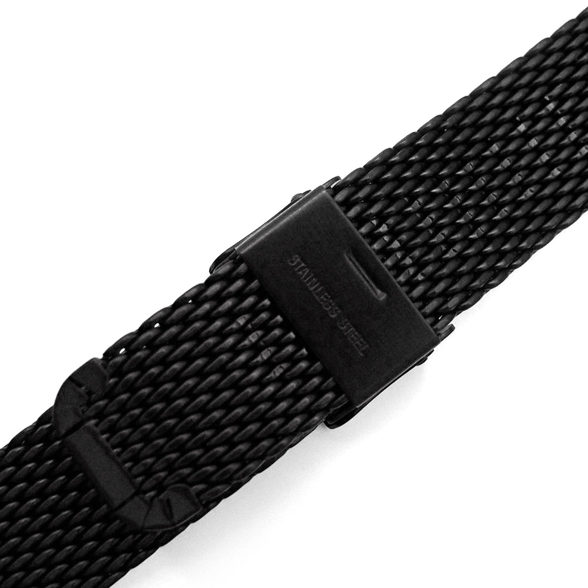 18mm, 20mm Interlocking Matte Black Mesh Divers Watch Band Bracelet