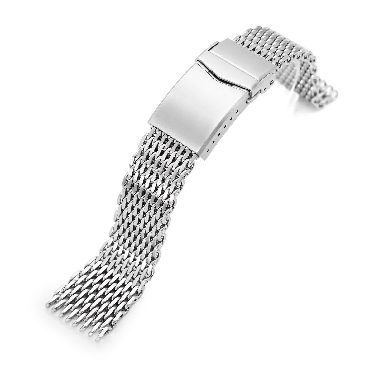 20mm Tapered &quot;SHARK&quot; Mesh Band Stainless Steel Watch Bracelet V-Clasp Polished Strapcode Watch Bands