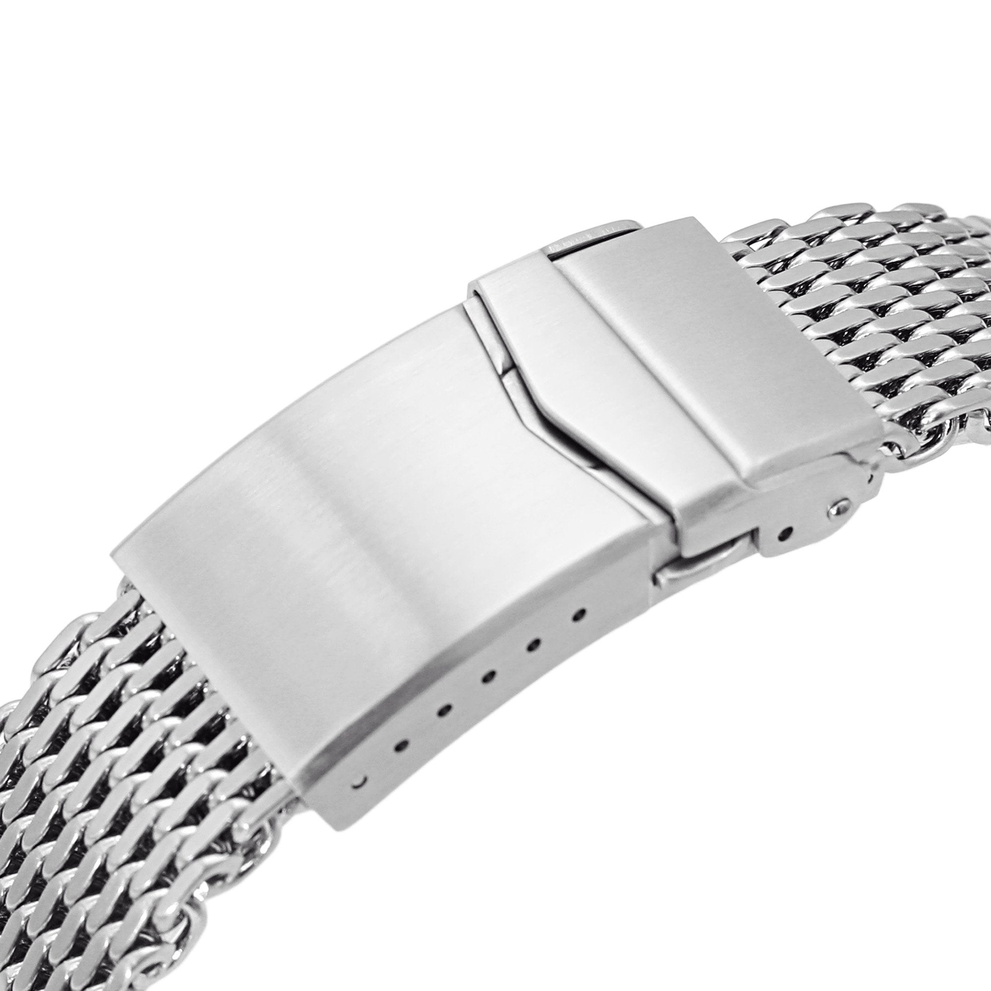 20mm Tapered "SHARK" Mesh Band Stainless Steel Watch Bracelet V-Clasp Polished Strapcode Watch Bands