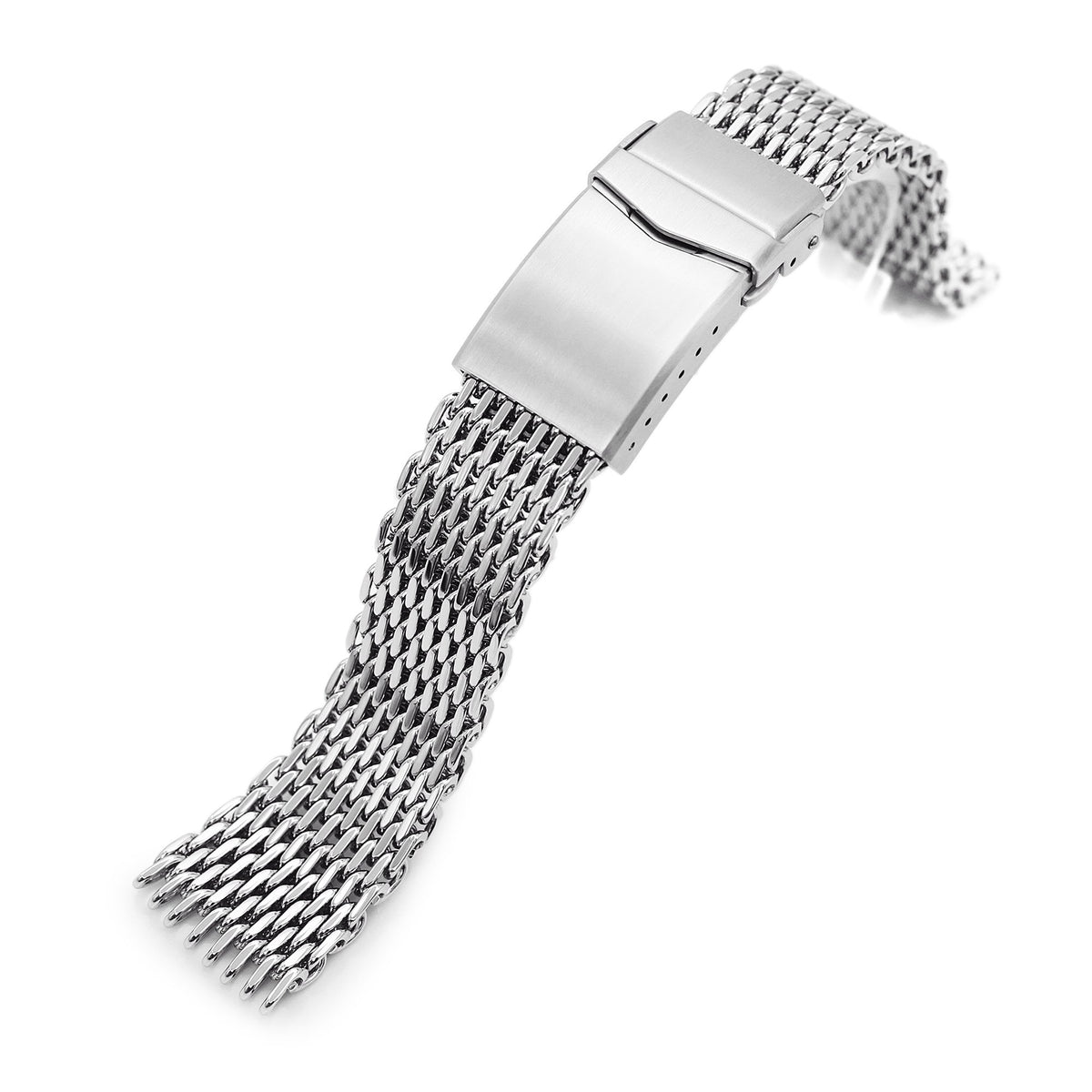 22mm Tapered &quot;SHARK&quot; Mesh Band Stainless Steel Watch Bracelet V-Clasp Polished Strapcode Watch Bands