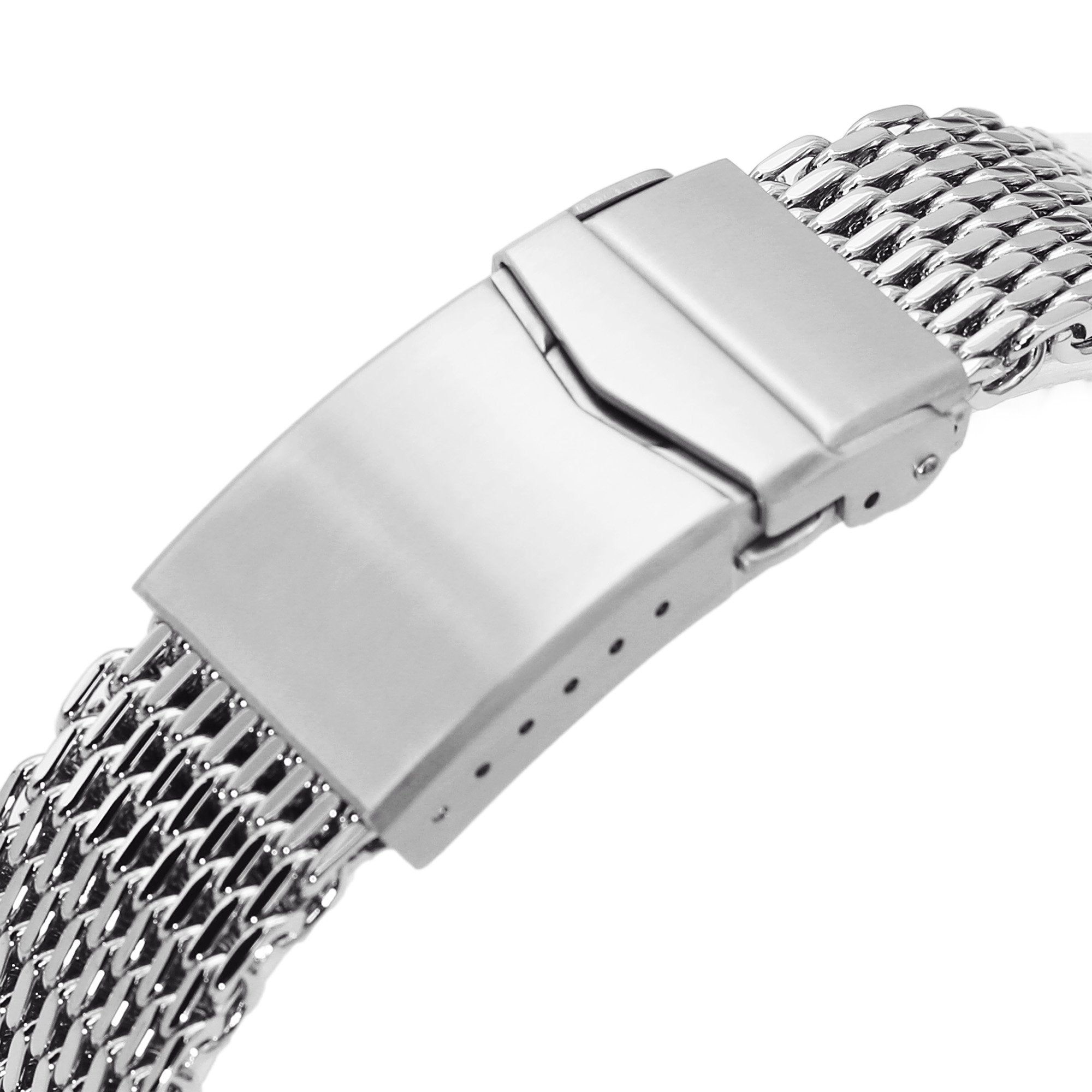 20mm Tapered "SHARK" Mesh Band Stainless Steel Watch Bracelet V-Clasp Polished Strapcode Watch Bands