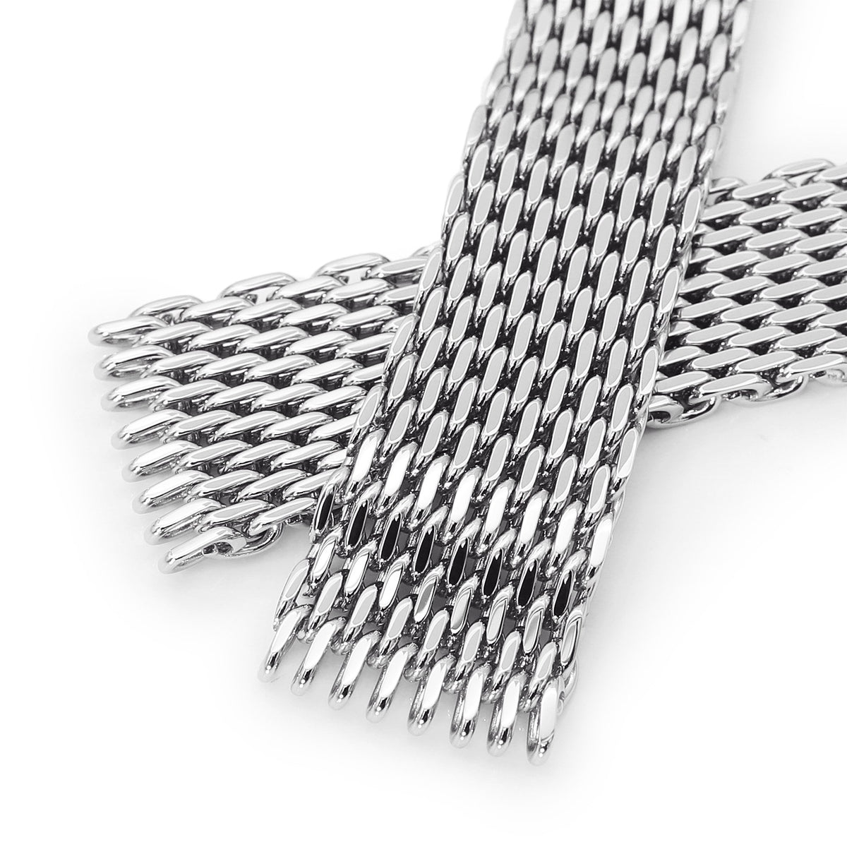 20mm Tapered &quot;SHARK&quot; Mesh Band Stainless Steel Watch Bracelet V-Clasp Polished Strapcode Watch Bands