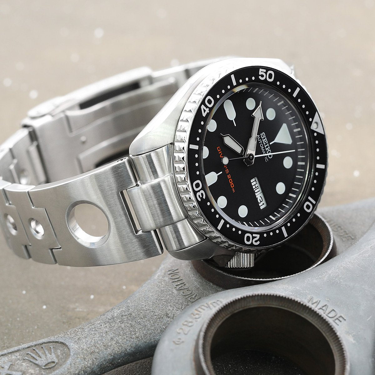 22mm Rollball 316L Stainless Steel Watch Bracelet for Seiko SKX007 Brushed V-Clasp Strapcode Watch Bands