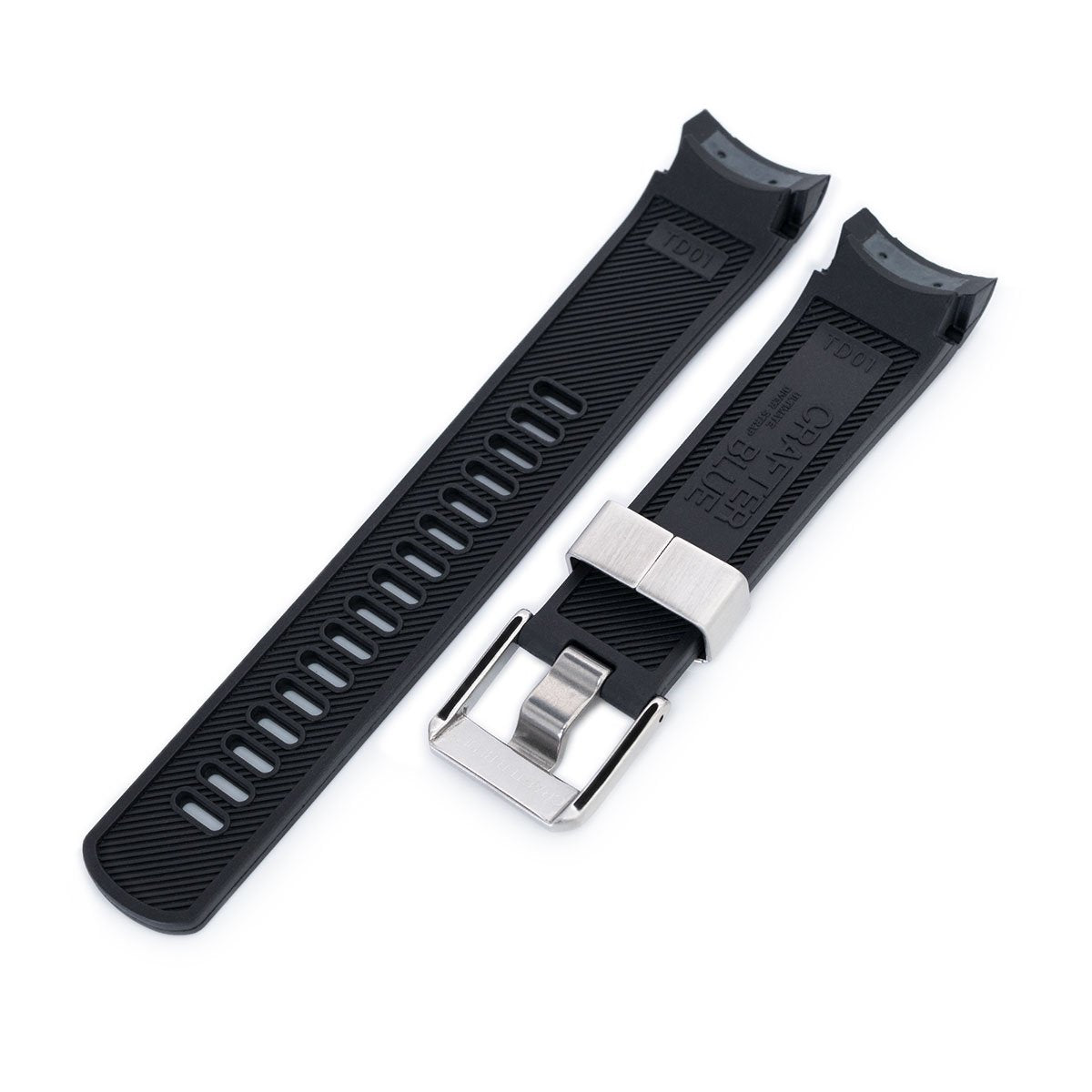 22mm Crafter Blue Black Rubber Curved Lug Watch Strap for TUD BB M79230 Strapcode Watch Bands