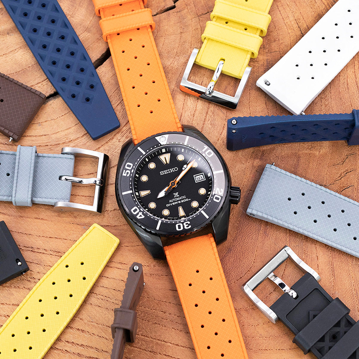 Seiko Prospex Black Sumo SPB125J1 Tropical-Style Rubber watch strap