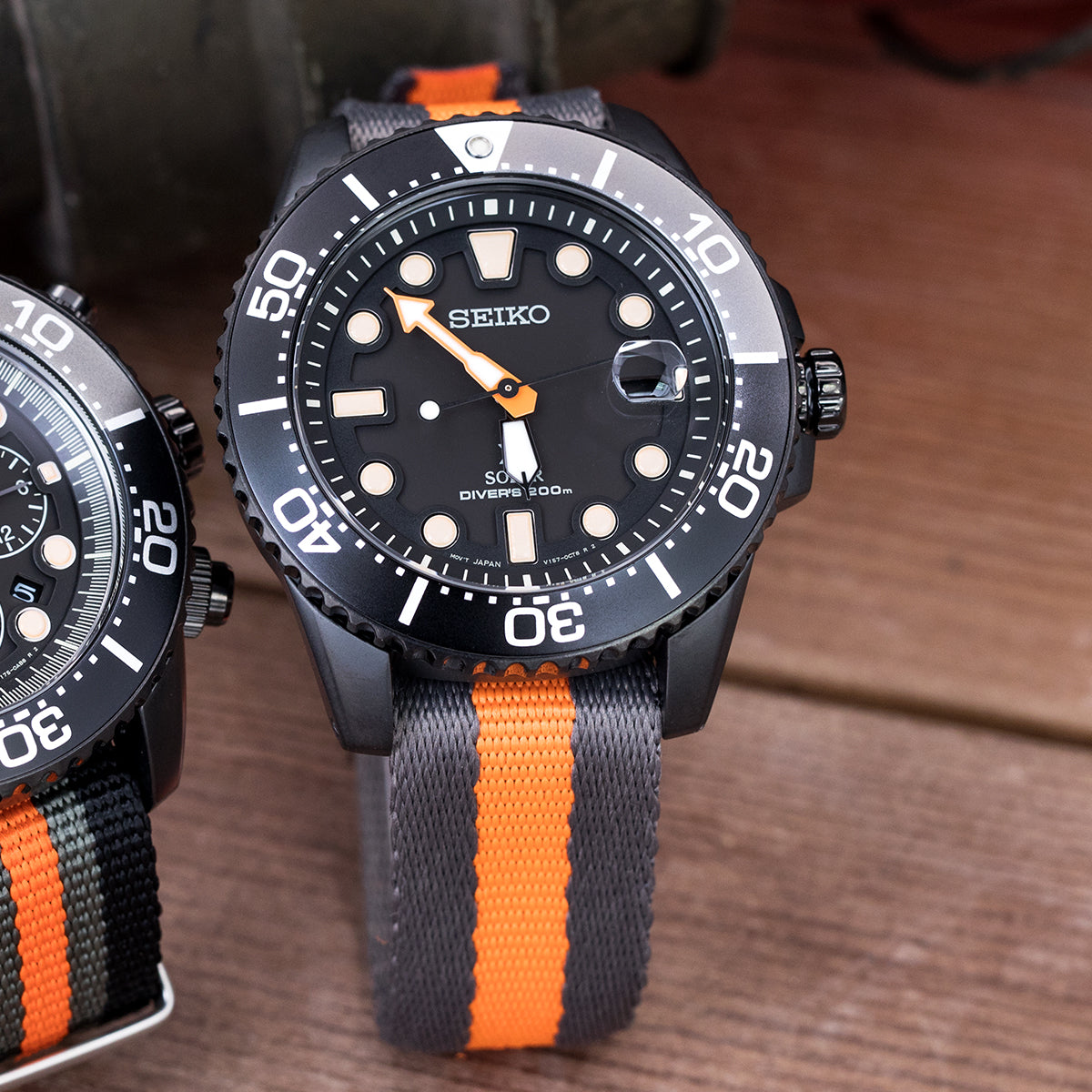 MiLTAT 20mm G10 Military NATO Watch Strap Sandwich Nylon Armband PVD Black Grey & Orange Stripes Strapcode Watch Bands