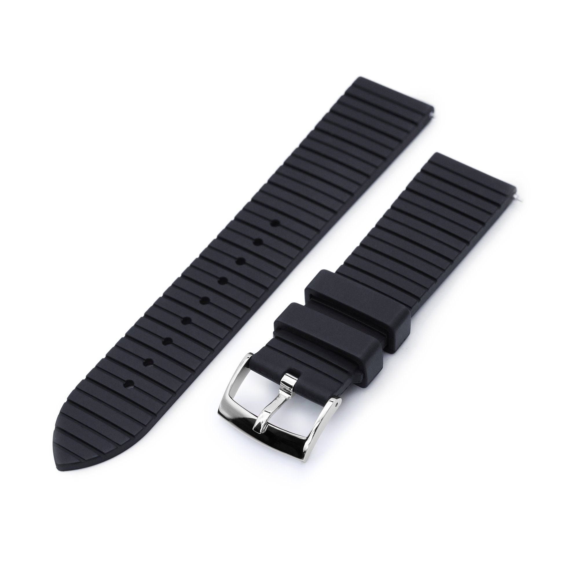 20mm Quick Release Watch Band Black Groove Stripe FKM Rubber Strap Polished Strapcode Watch Bands