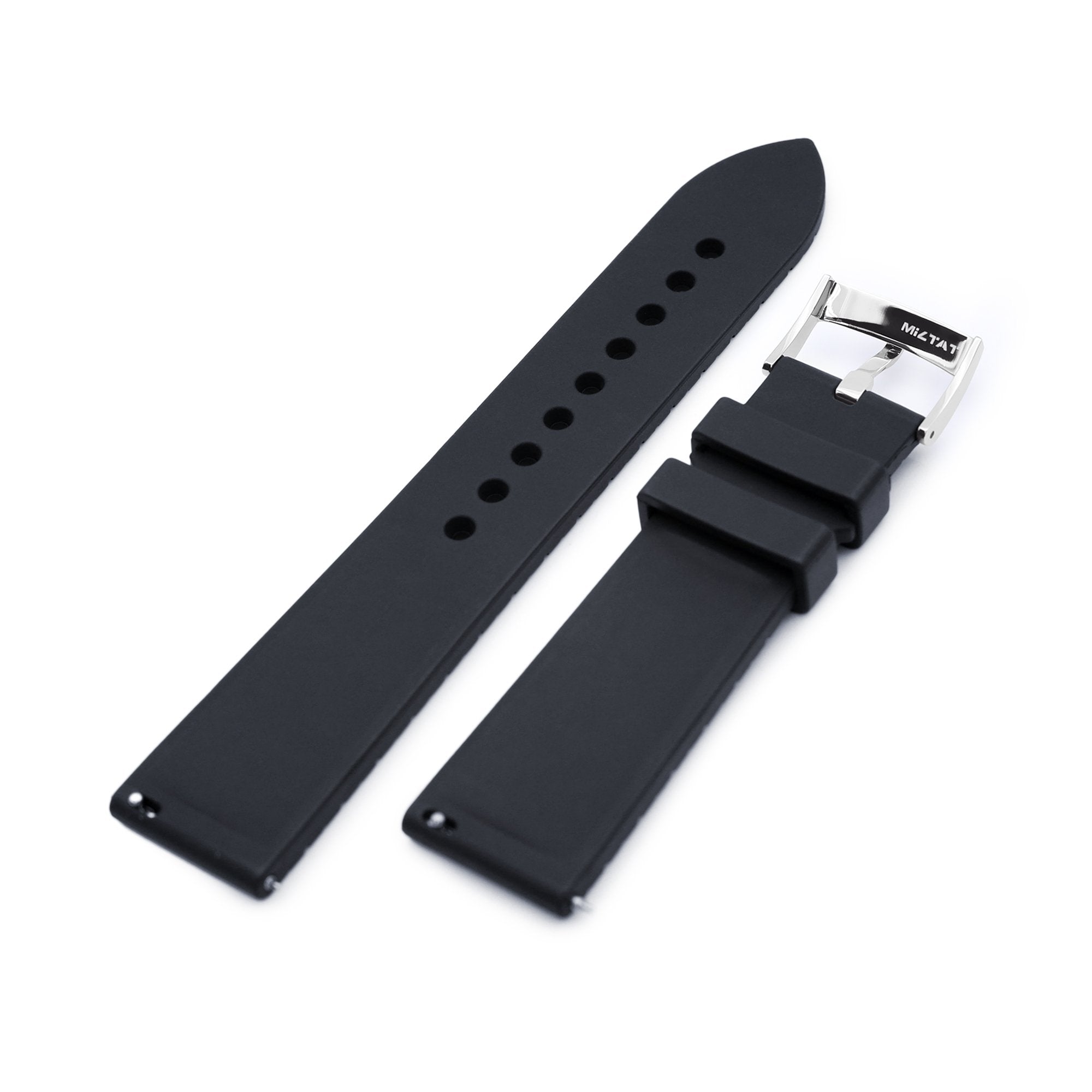 20mm Quick Release Watch Band Black Groove Stripe FKM Rubber Strap Polished Strapcode Watch Bands