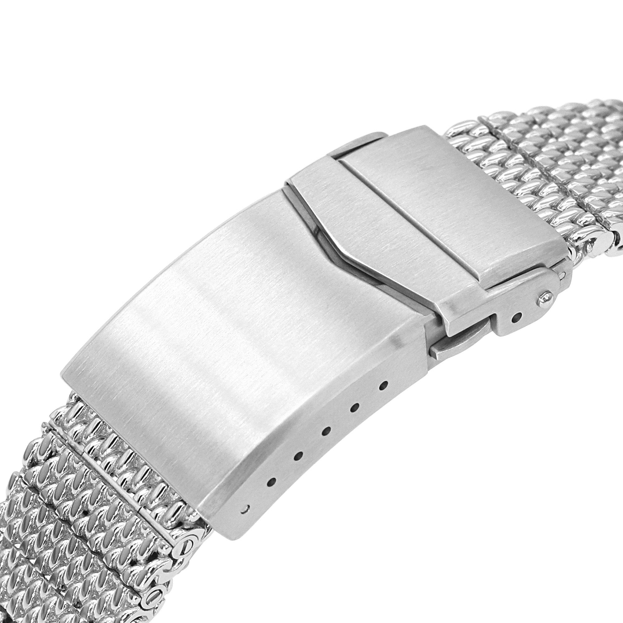 Curved End Massy Mesh Watch Band for Seiko new Turtles SRP777, V-Clasp, Polished Strapcode Watch Bands