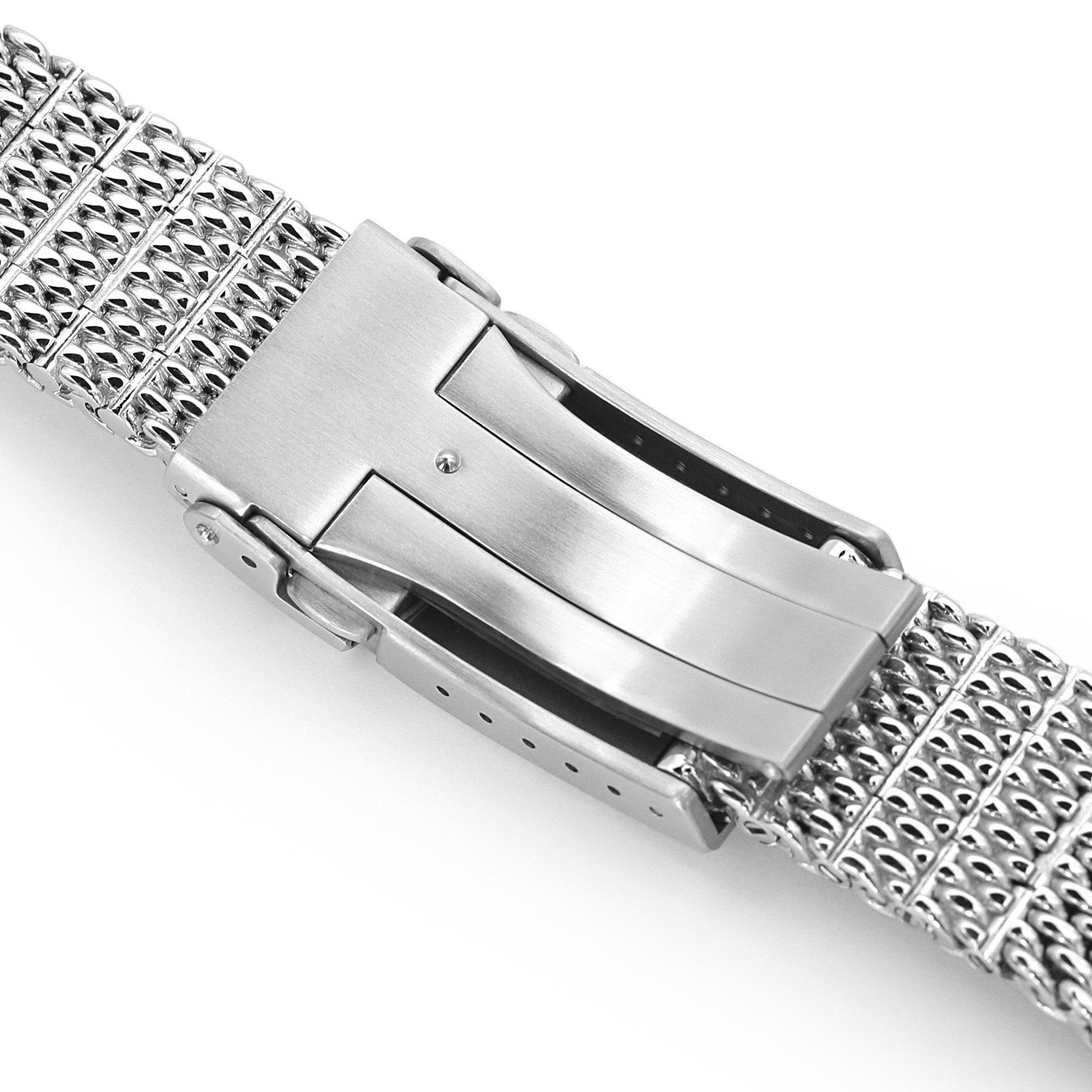 Curved End Massy Mesh Watch Band for Seiko new Turtles SRP777, V-Clasp, Polished Strapcode Watch Bands