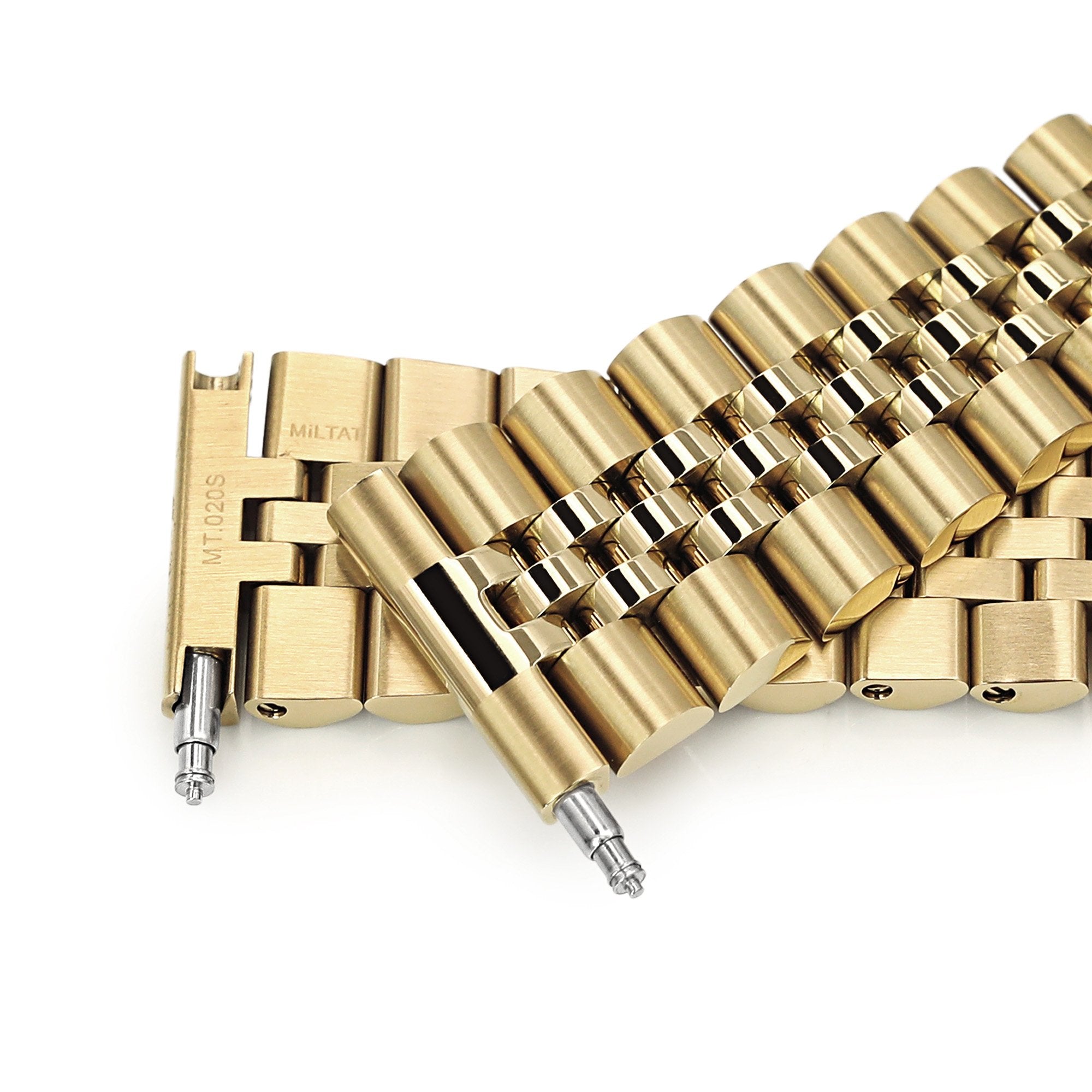 22mm Super-J Louis JUB 316L Stainless Steel Watch Band Straight End, Full IP Gold with Polished Center V-Clasp Strapcode Watch Bands