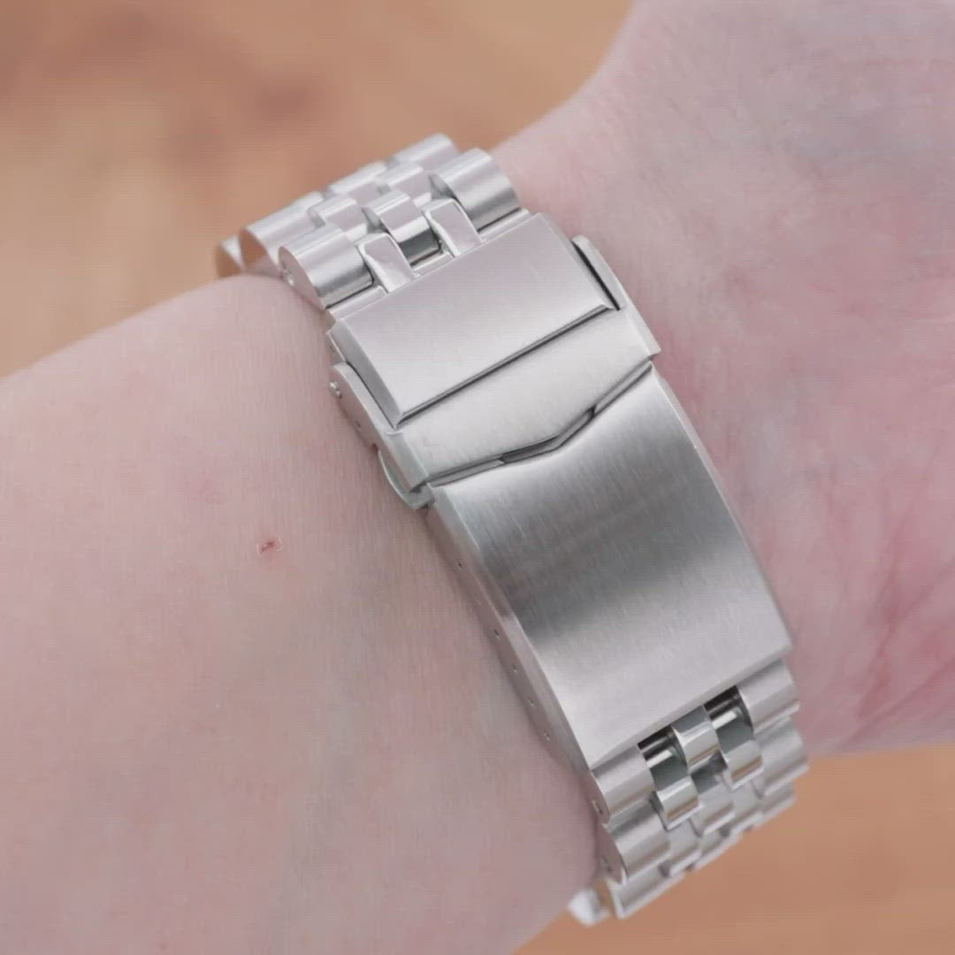 22mm Angus-J Louis JUB Watch Band for Seiko New Turtles SRP777 SRP775 SRPA21 (PADI), Stainless Steel - Brushed, Polished Center Links, V Diver Clasp