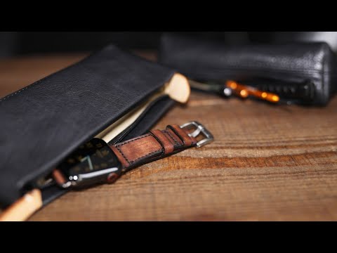 Leather Travel Watch Pouch with Zipper and Storage Compartments