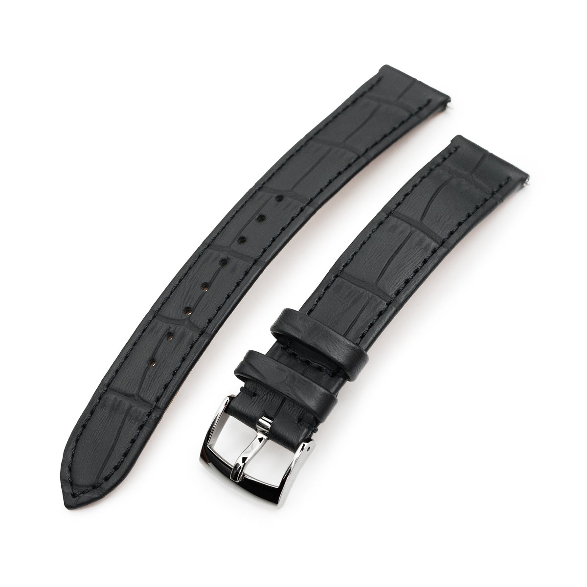 17mm Black CrocoCalf (Italian Croco Grain) Flat Watch Band Strapcode Watch Bands