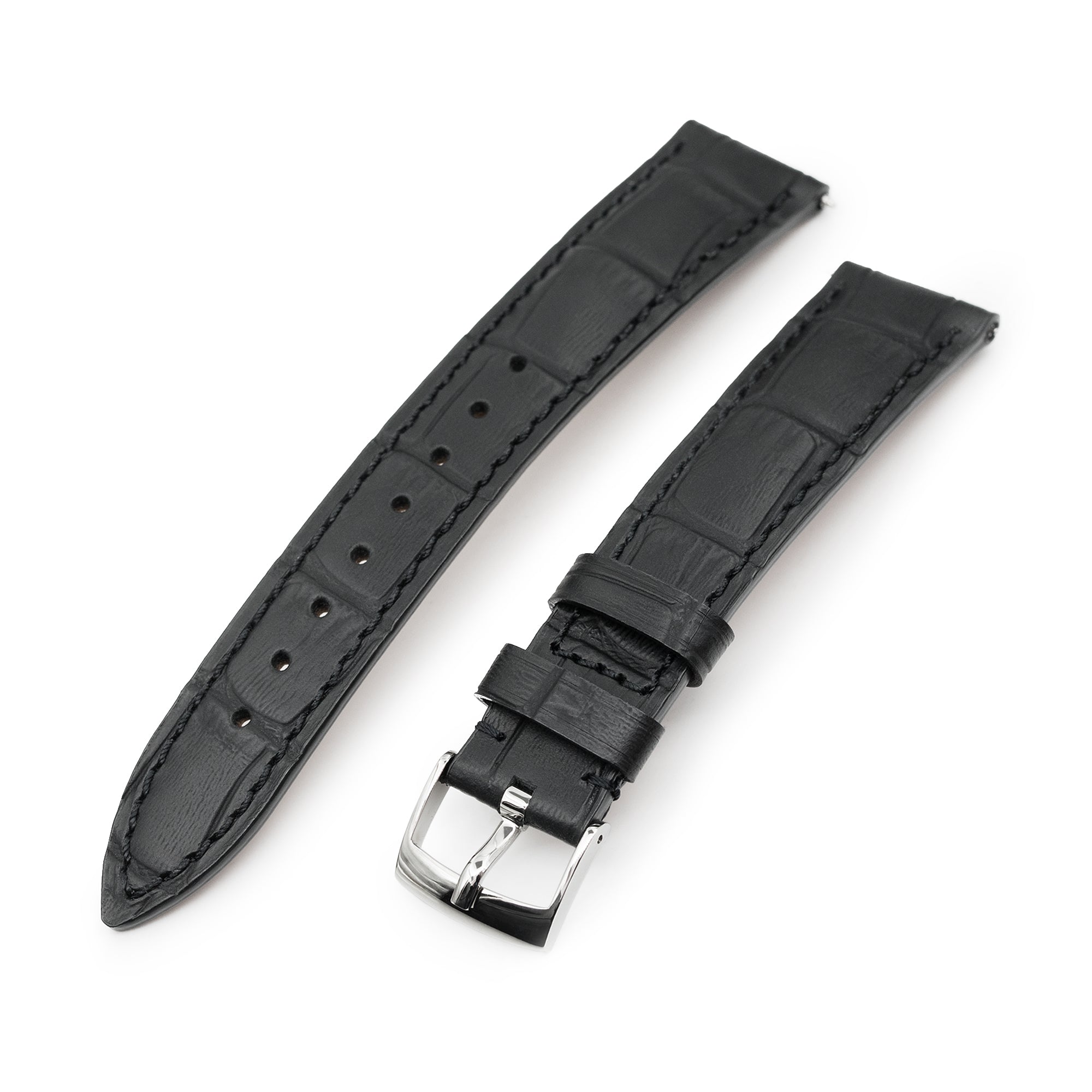 Q.R. 18mm or 19mm Black CrocoCalf (Italian Croco Grain) Watch Band Strapcode Watch Bands