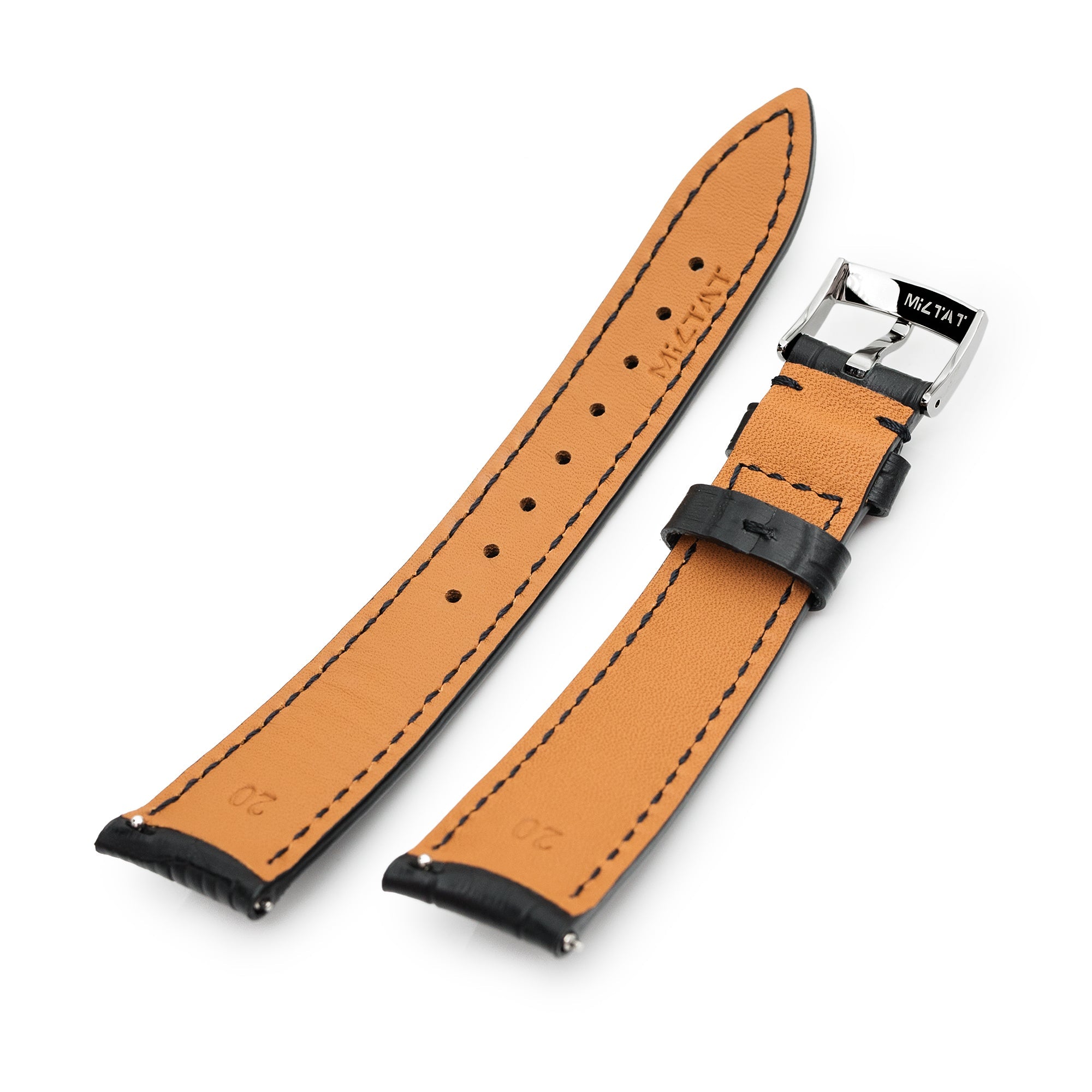 Q.R. 20mm Black CrocoCalf (Italian Croco Grain) , Semi-curved Watch Band Strapcode Watch Bands