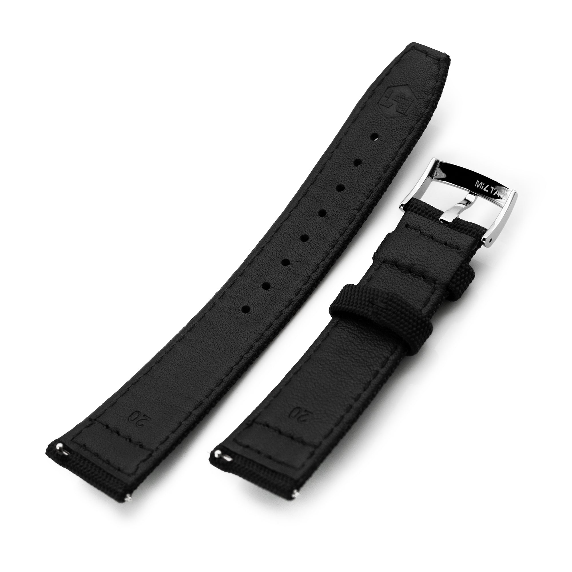 Q.R. 20mm Black Sailcloth Watch Band with leather lining Strapcode Watch Bands