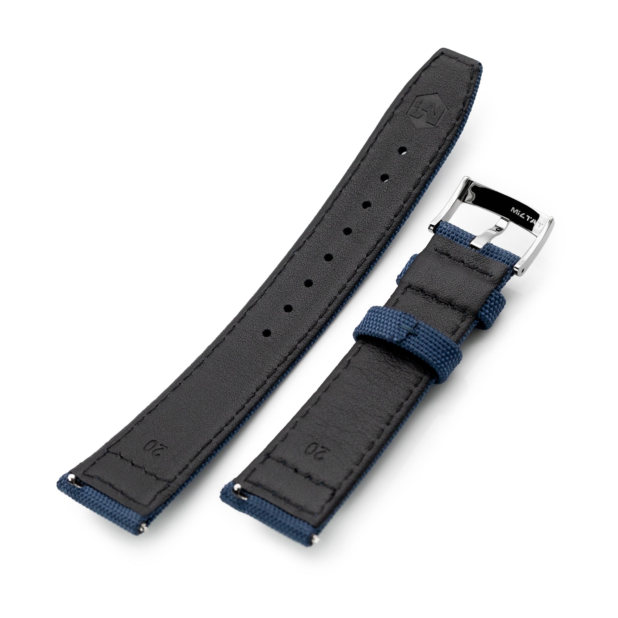 Q.R. 20mm Blue Sailcloth Watch Band with leather lining Strapcode Watch Bands