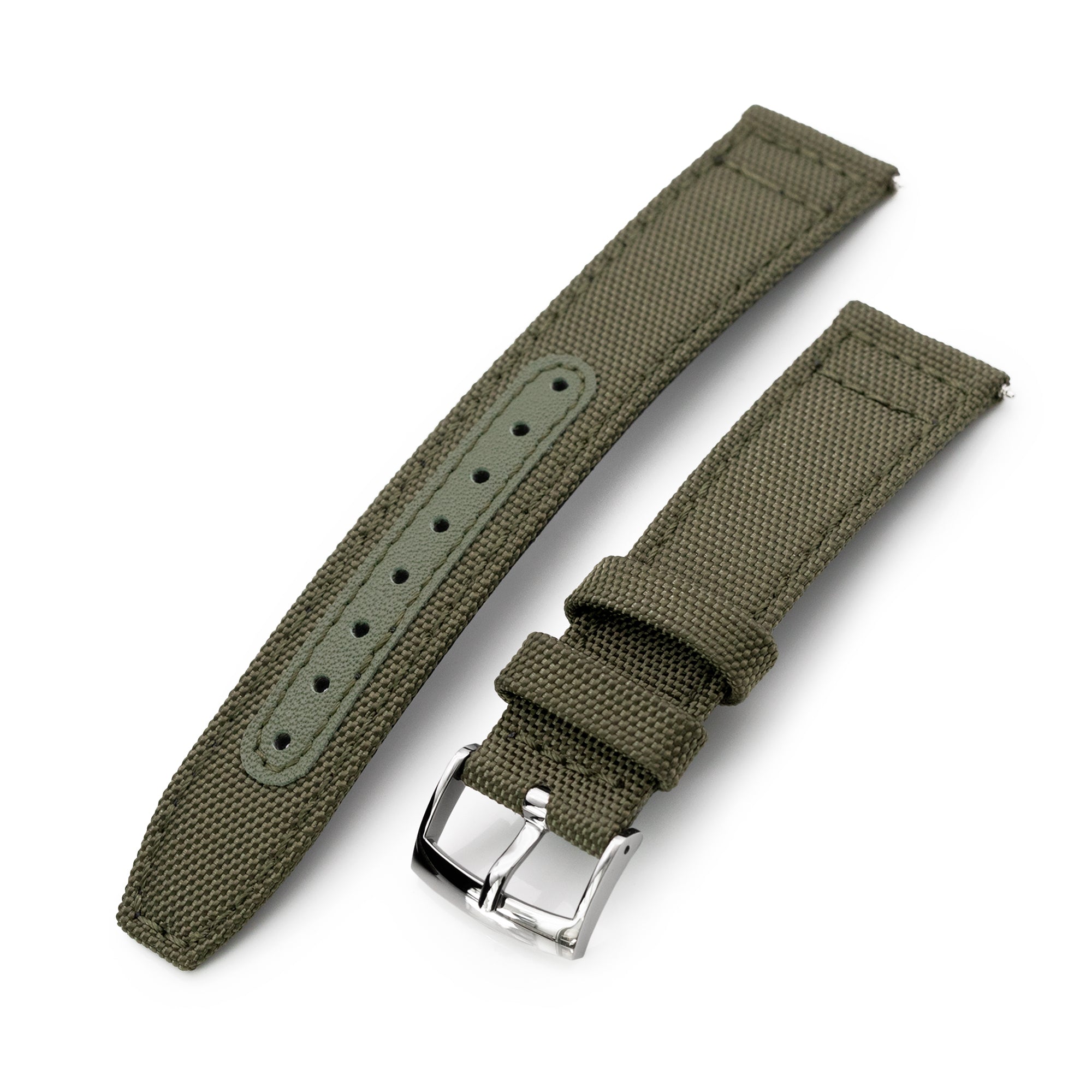 Q.R. 20mm Military Green Sailcloth Watch Band with leather lining Strapcode Watch Bands