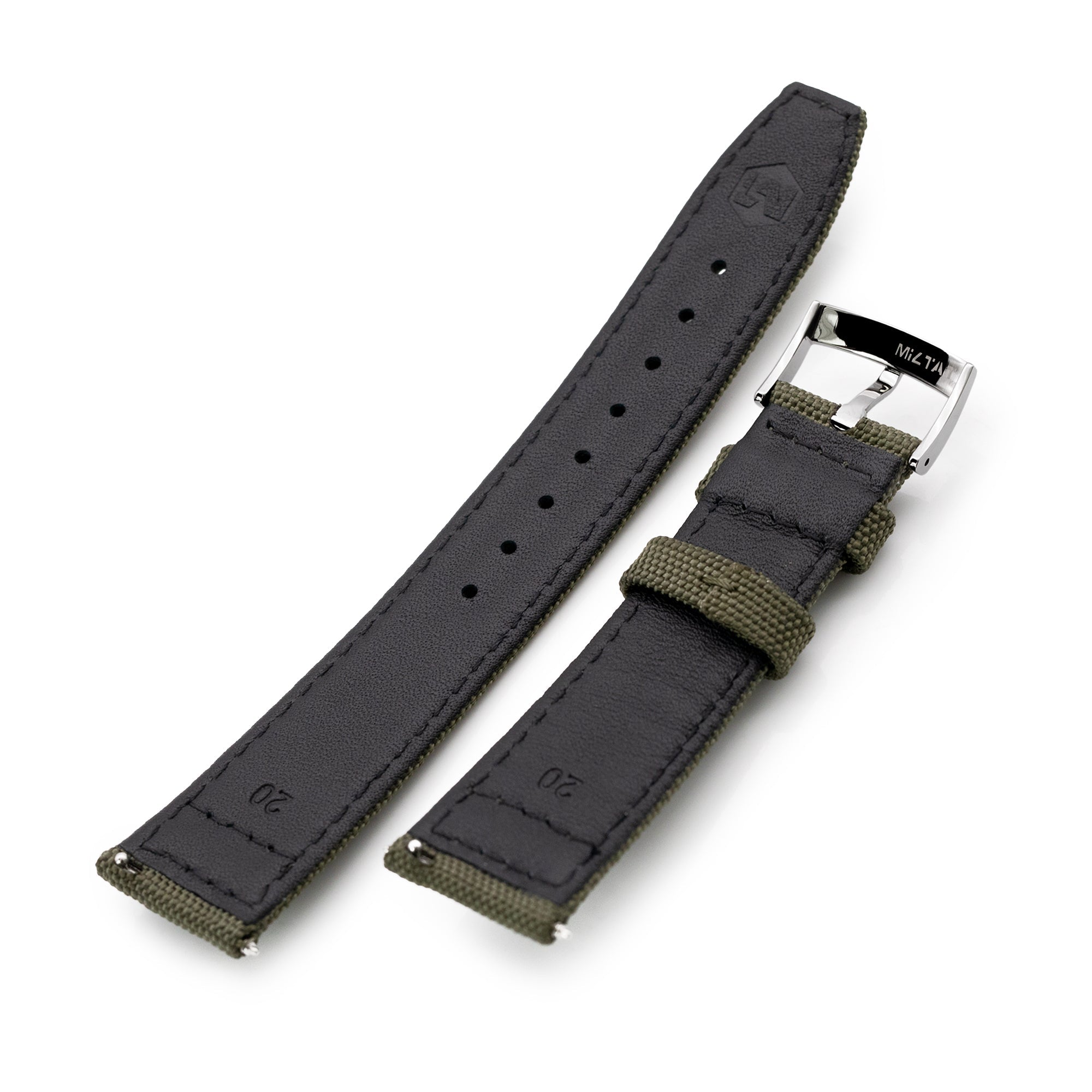 Q.R. 20mm Military Green Sailcloth Watch Band with leather lining Strapcode Watch Bands