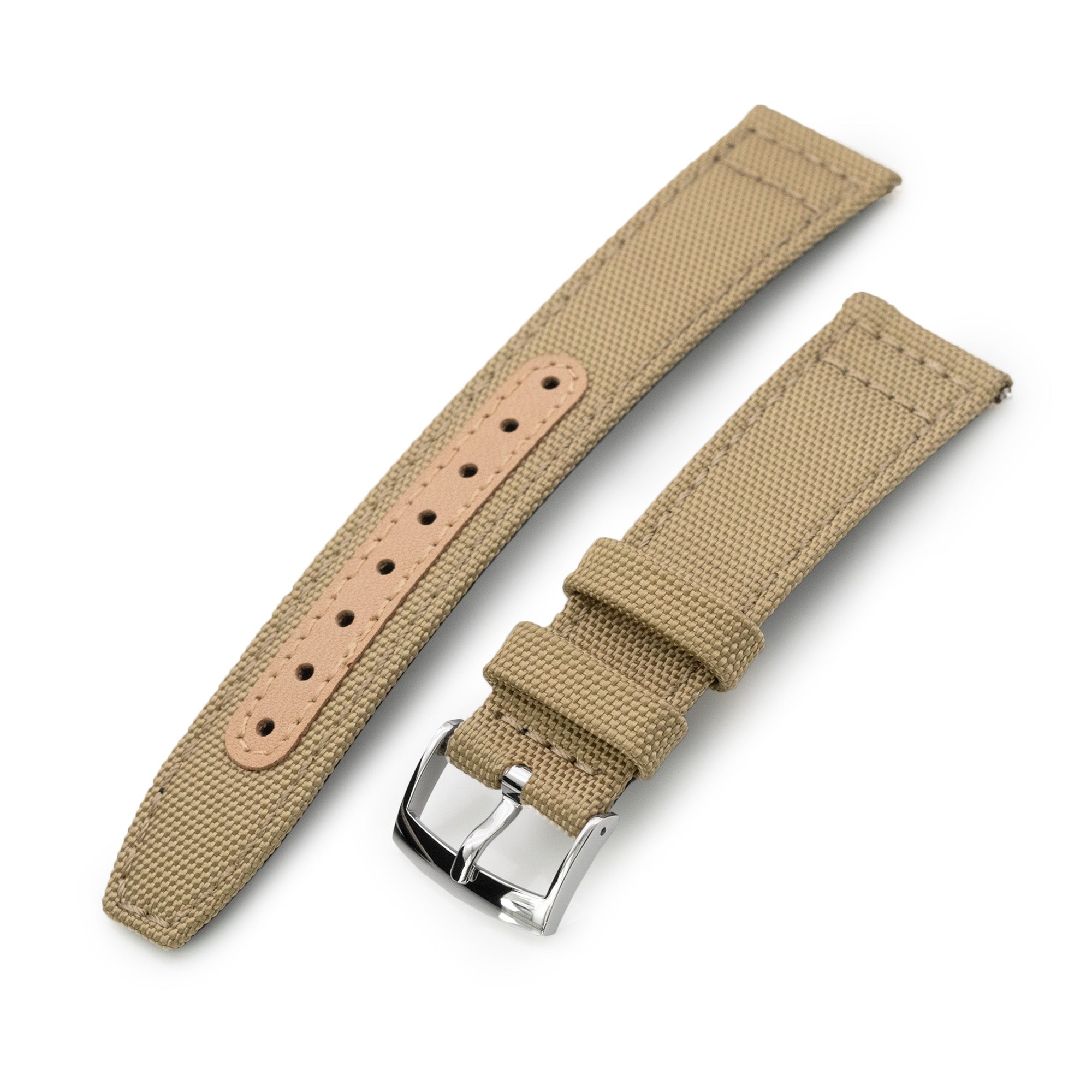 Q.R. 20mm Khaki Sailcloth Watch Band with leather lining Strapcode Watch Bands