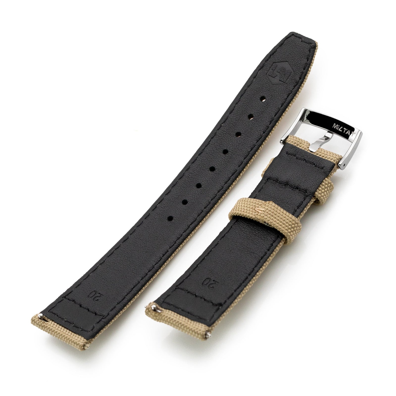 Q.R. 20mm Khaki Sailcloth Watch Band with leather lining Q.R. 20mm Khaki Sailcloth Watch Band with leather lining
