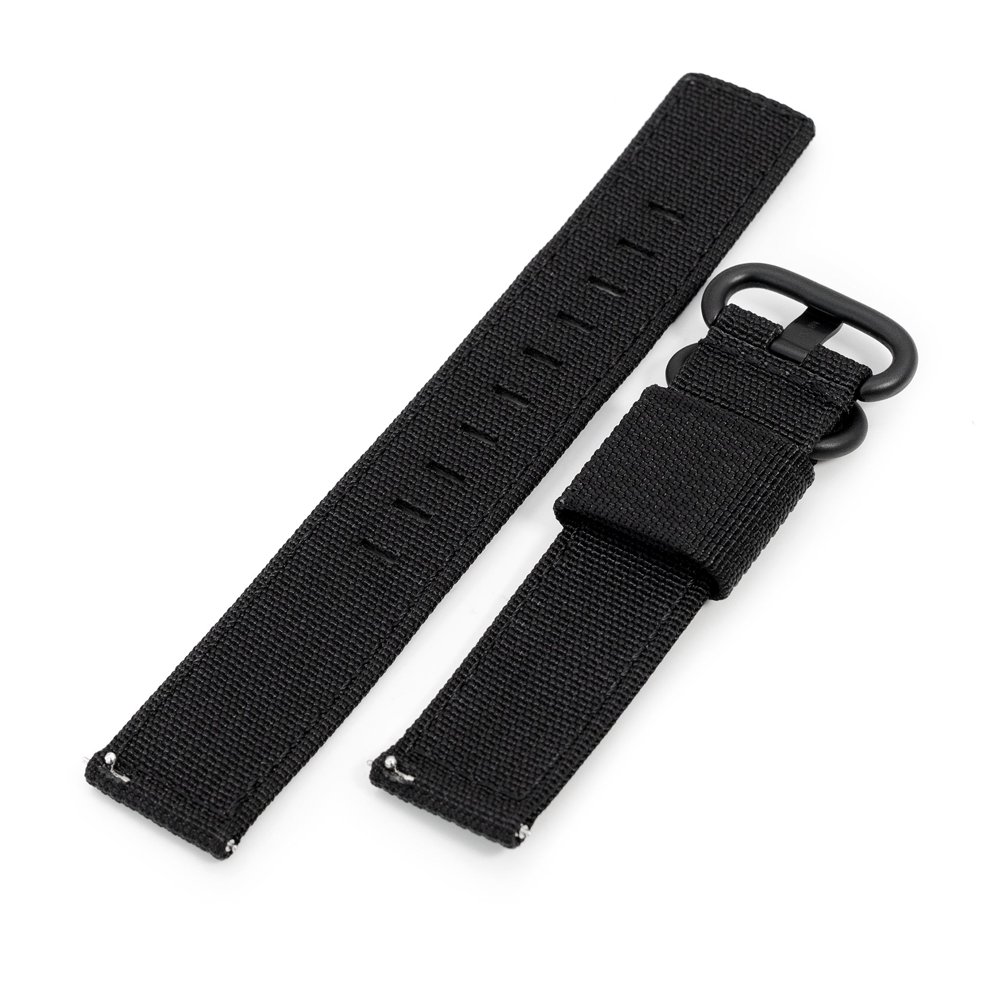 Q.R. 20mm 2-pcs Ribbed Nylon Watch Band, Black | Strapcode