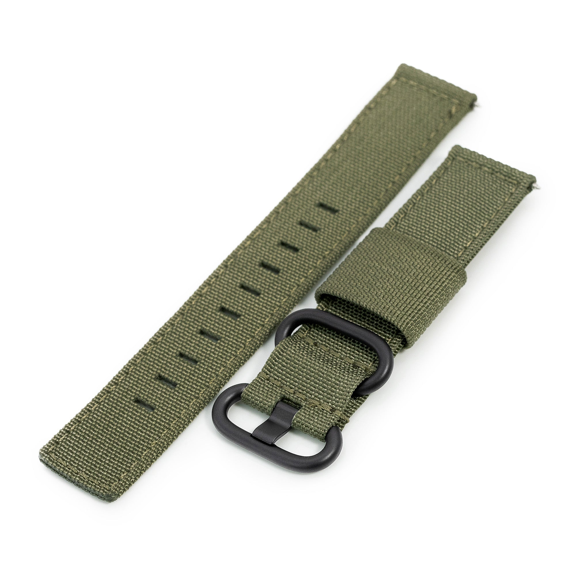 Q.R. 20mm 2-pcs Ribbed Nylon Watch Band, Military Green Strapcode Watch Bands