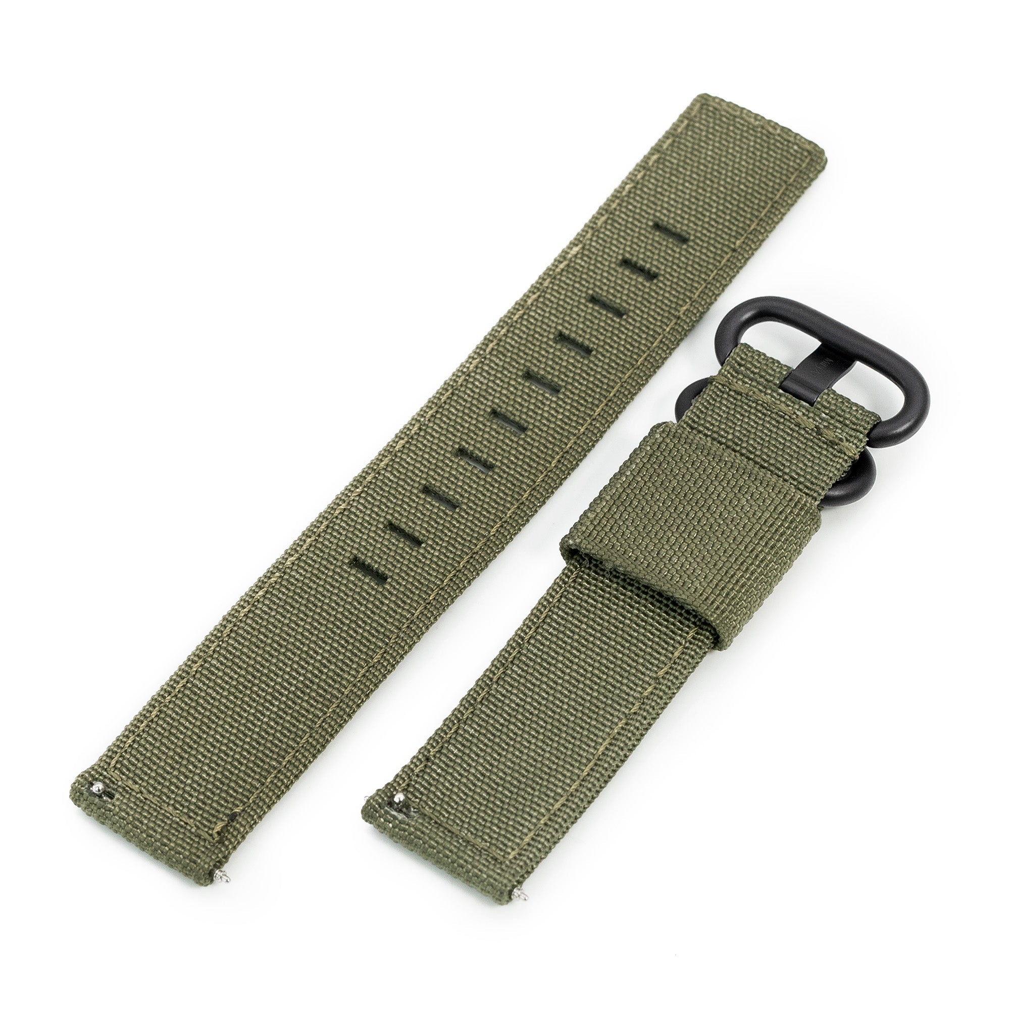 Q.R. 20mm 2-pcs Ribbed Nylon Watch Band, Military Green Strapcode Watch Bands