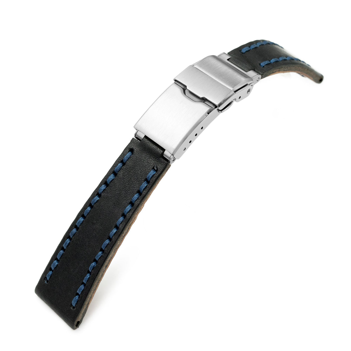 20mm Black Griffon One-Piece Handcrafted Italian Leather Watch Band, Blue StitchStrapcode Watch Bands