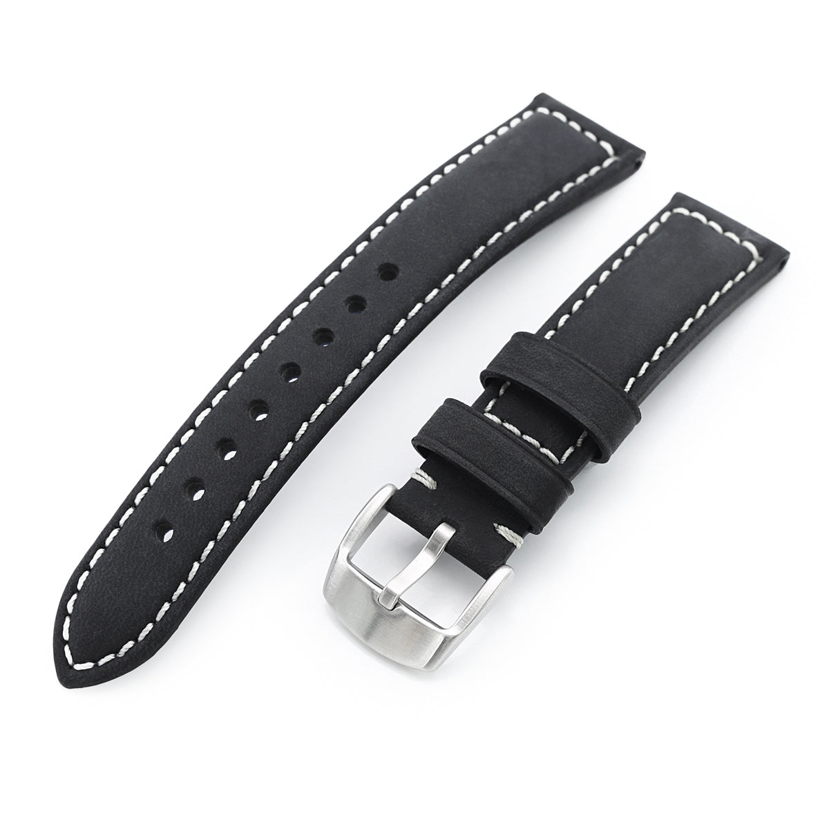 MiLTAT 20mm Matte Black Nubuck Leather Watch Strap, Beige Stitching Strapcode Watch Bands