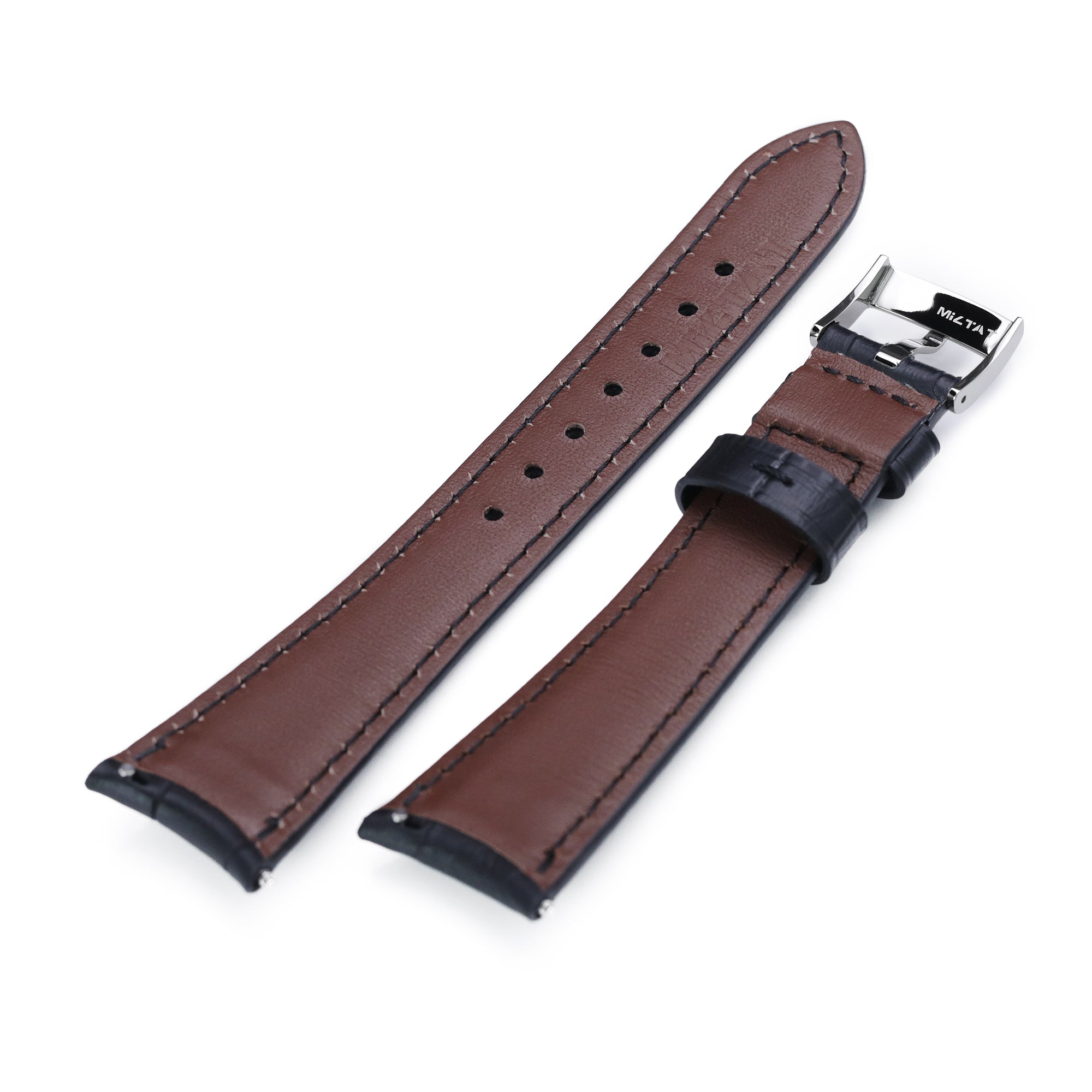 Q.R. 19mm or 21mm Black CrocoCalf (Croco Grain) Semi-Curved Watch Band  Strapcode Watch Bands