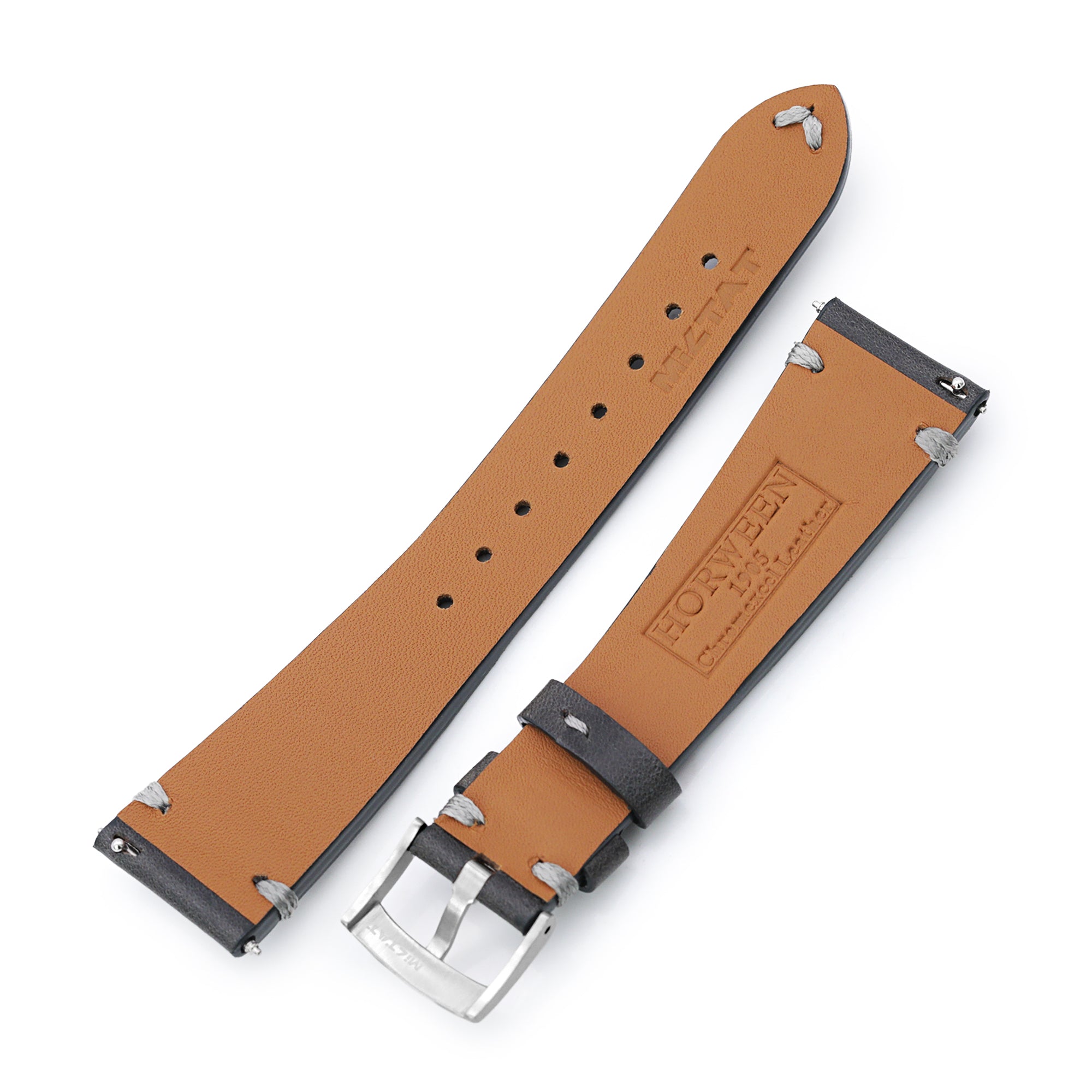 Q.R. 19mm to 21mm Dark Grey Horween Chromexcel Watch Strap, Grey Stitching Strapcode Watch Bands