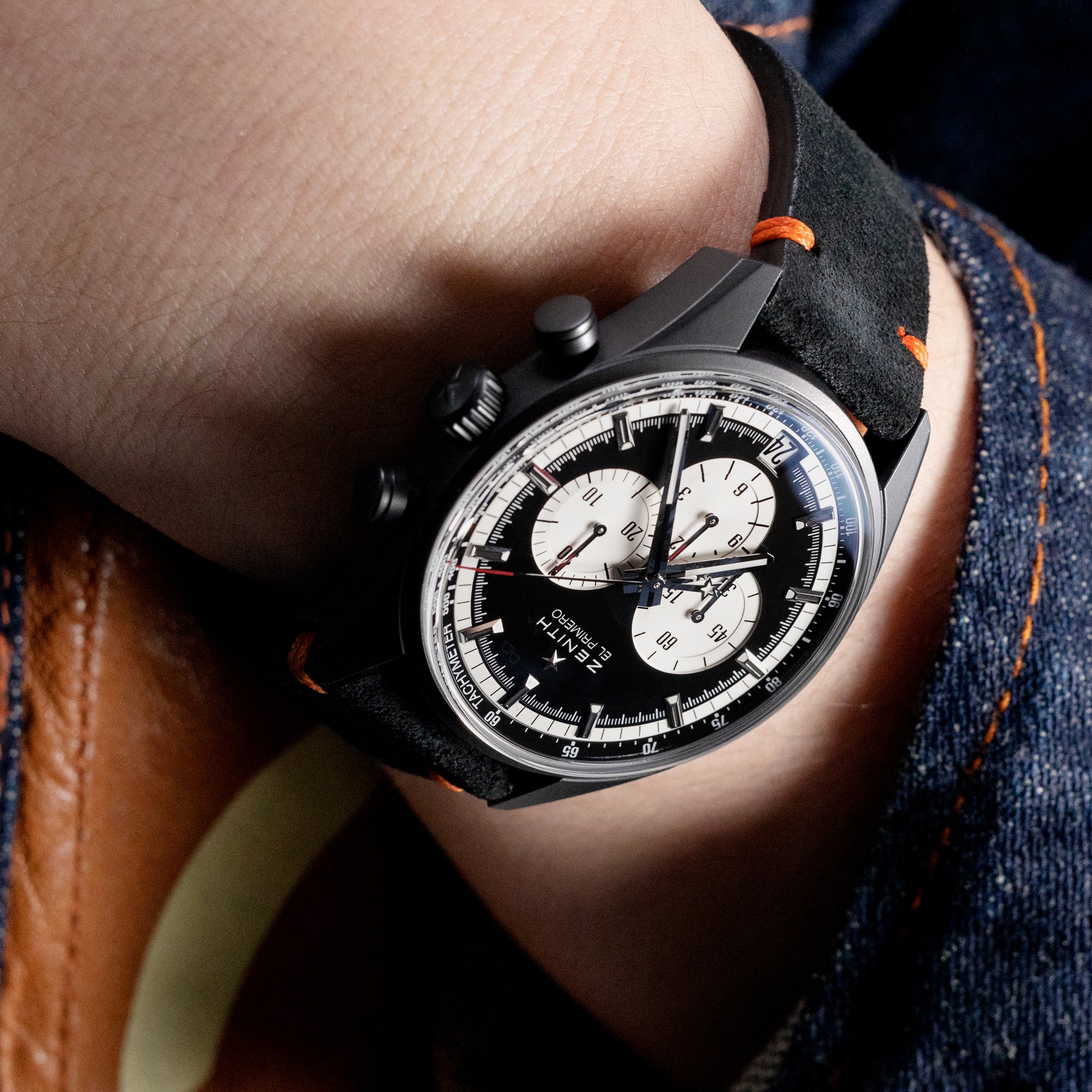 21mm Black Quick Release Italian Suede Leather Watch Strap,  Orange St.