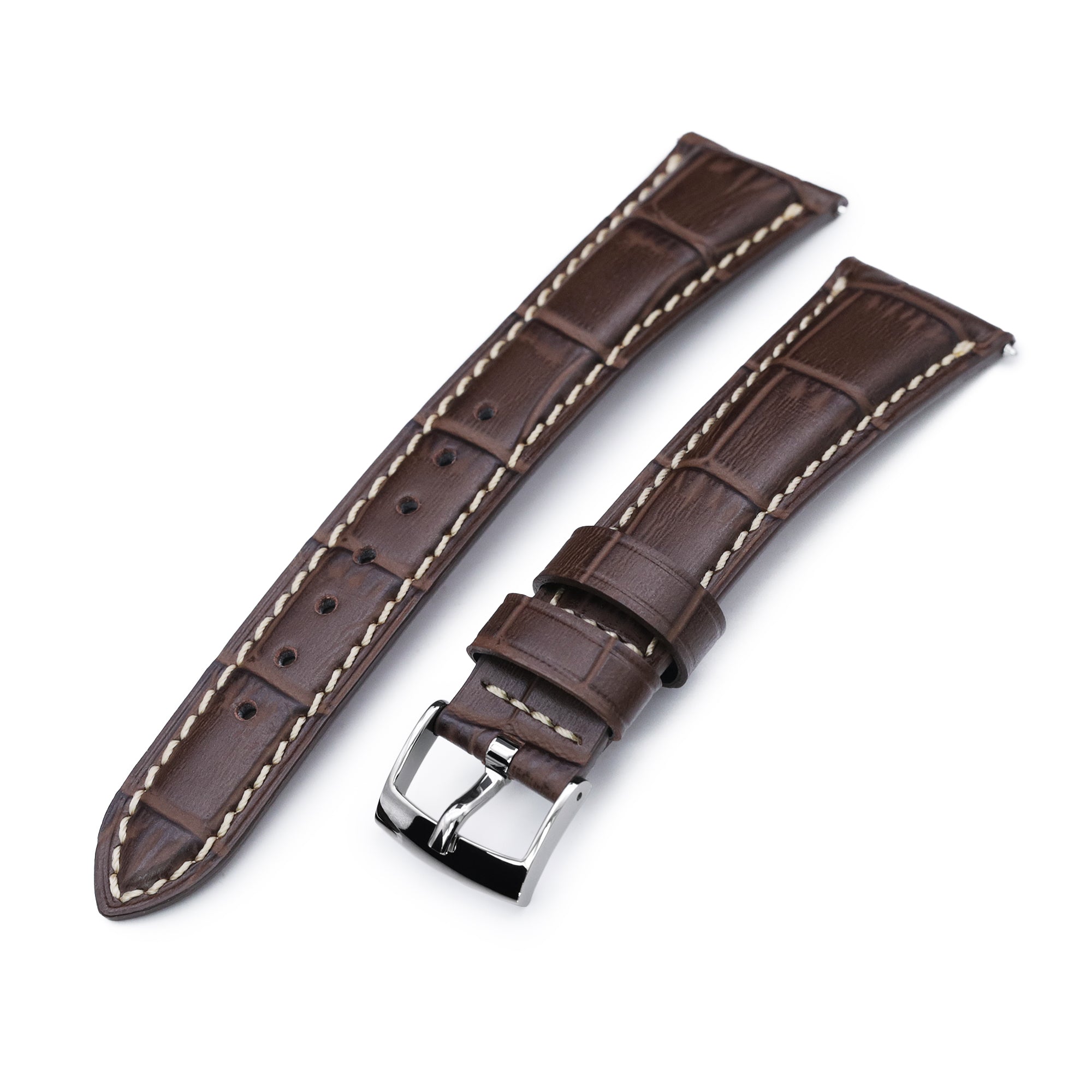 Q.R. 19mm, 21mm Brown CrocoCalf Semi-Curved Watch Bands