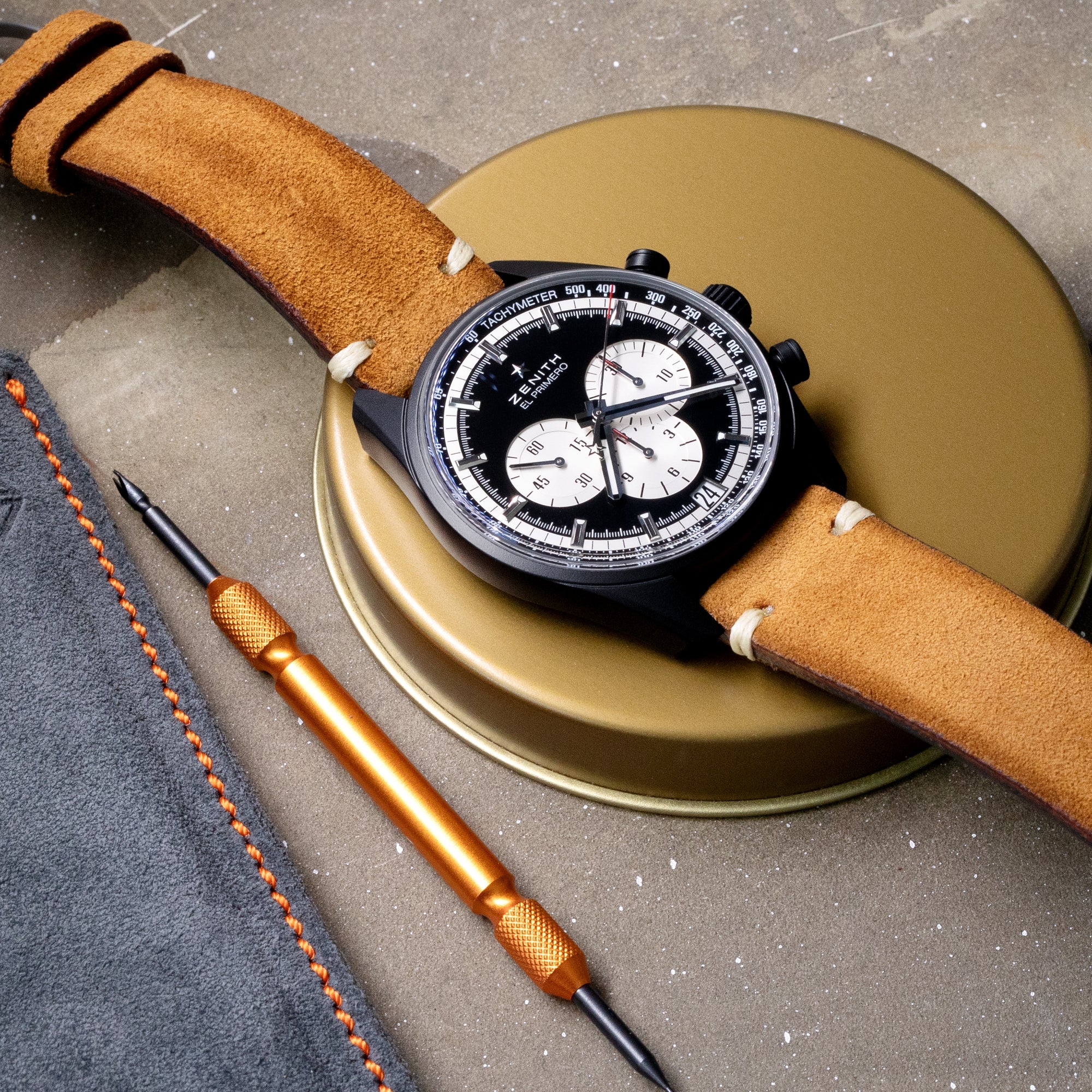Camel Brown 19mm, 20mm, 21mm, 22mm MiLTAT Quick Release Nubuck Leather Watch Strap, Beige Stitching, Sandblasted