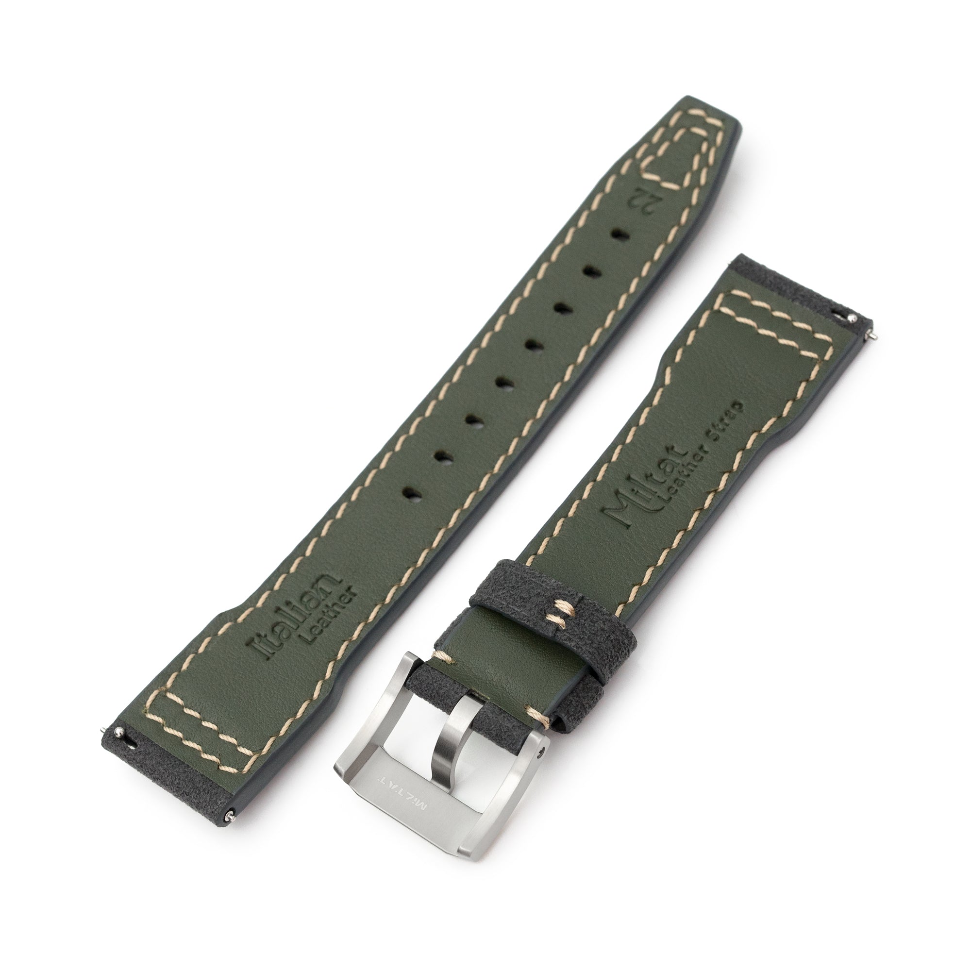 Charcoal Black Alcantara Fabric Quick Release Watch Band, Beige Stitching, 20mm, 21mm or 22mm Strapcode watch bands