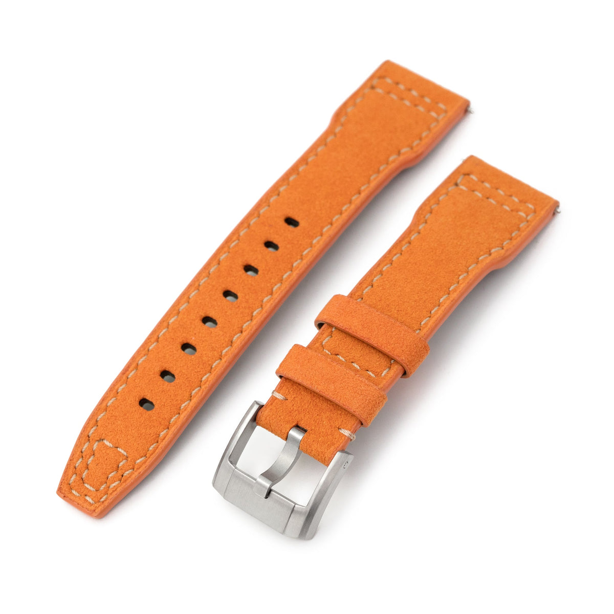 Orange Alcantara Fabric Quick Release Watch Band, Beige Stitching, 20mm, 21mm or 22mm Strapcode watch bands