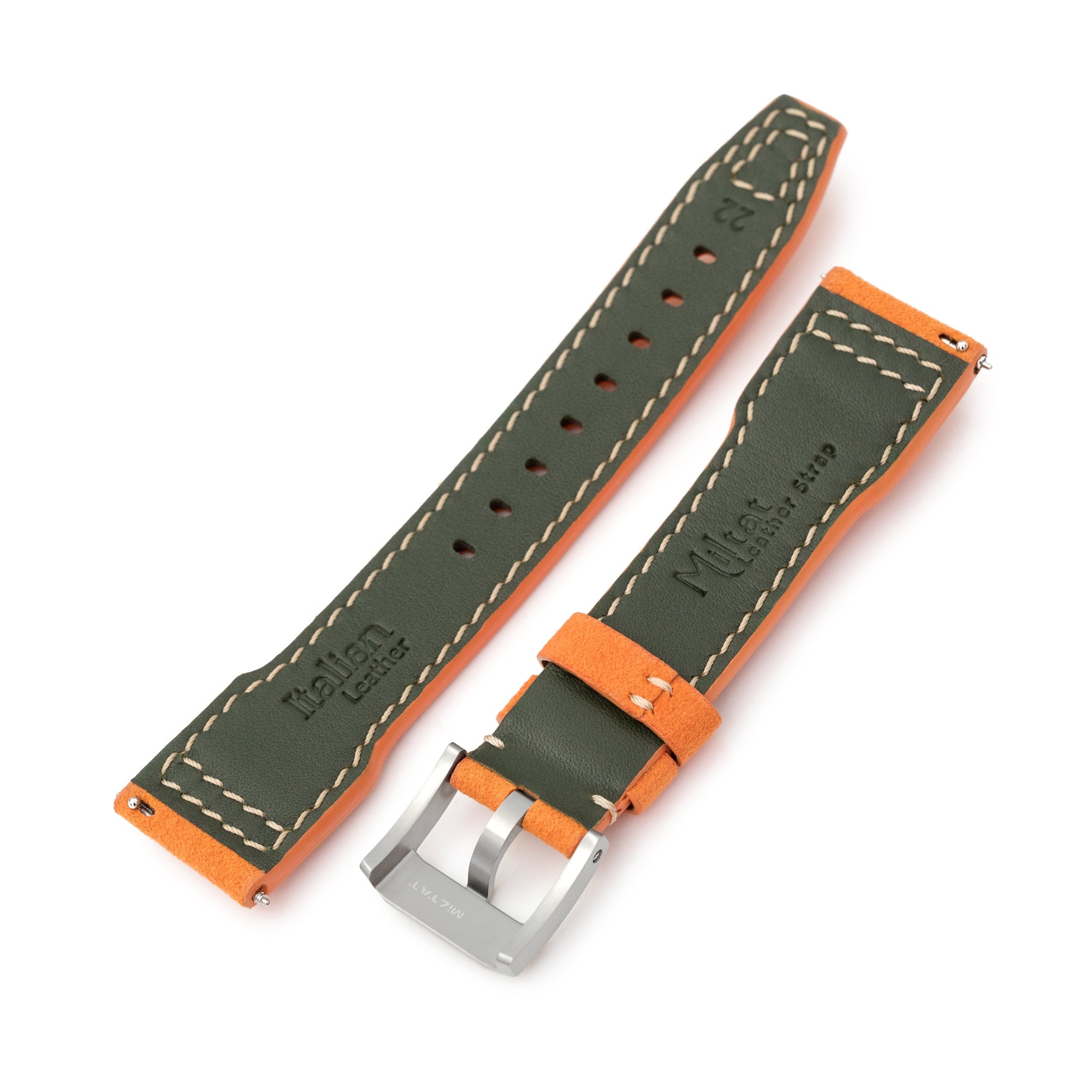 Orange Alcantara Fabric Quick Release Watch Band, Beige Stitching, 20mm, 21mm or 22mm Strapcode watch bands