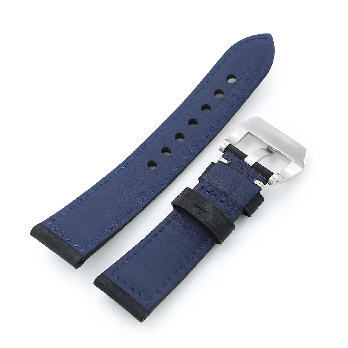 MiLTAT 22mm Matte Black Nubuck Leather Watch Strap, Beige Stitching Strapcode Watch Bands