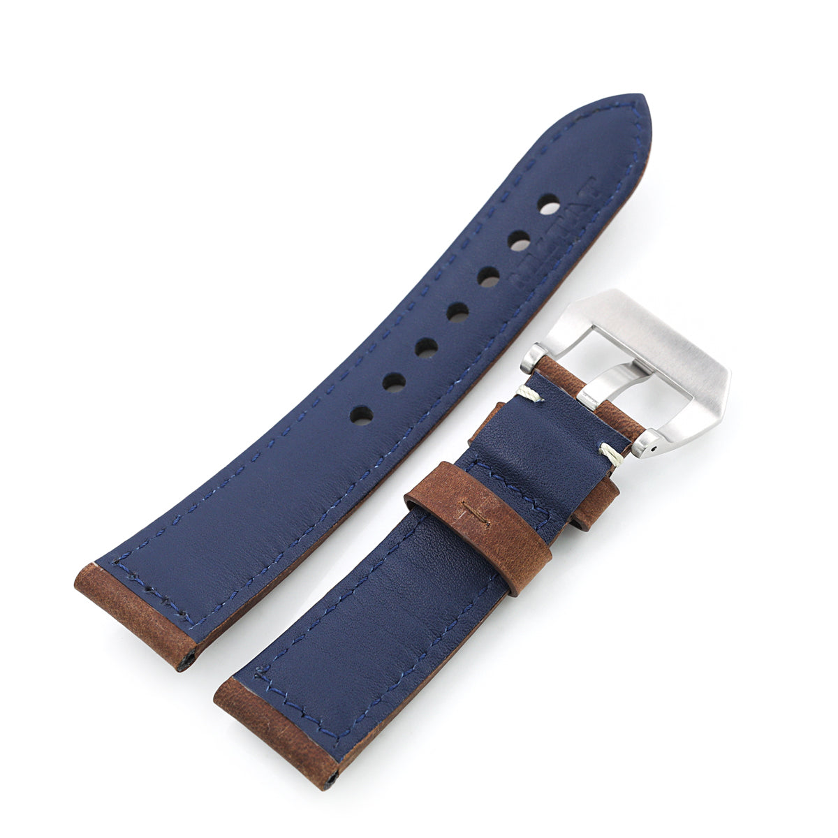 MiLTAT 24mm Mud Brown Nubuck Leather Watch Strap, Beige Stitching Strapcode Watch Bands