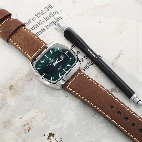 20mm MiLTAT Senno G10 Leather Watch Strap LV Beige, PVD Black - Strapcode