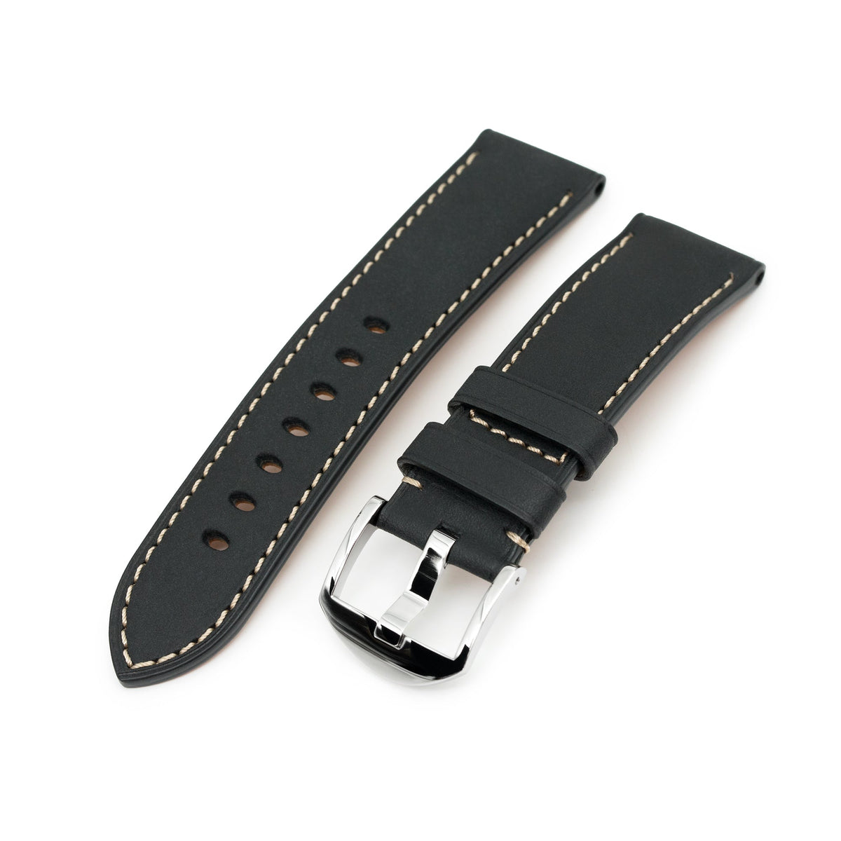 Pam Collection, Matte Black Italian Leather Watch Strap for Panerai, Beige Stitching Strapcode watch bands