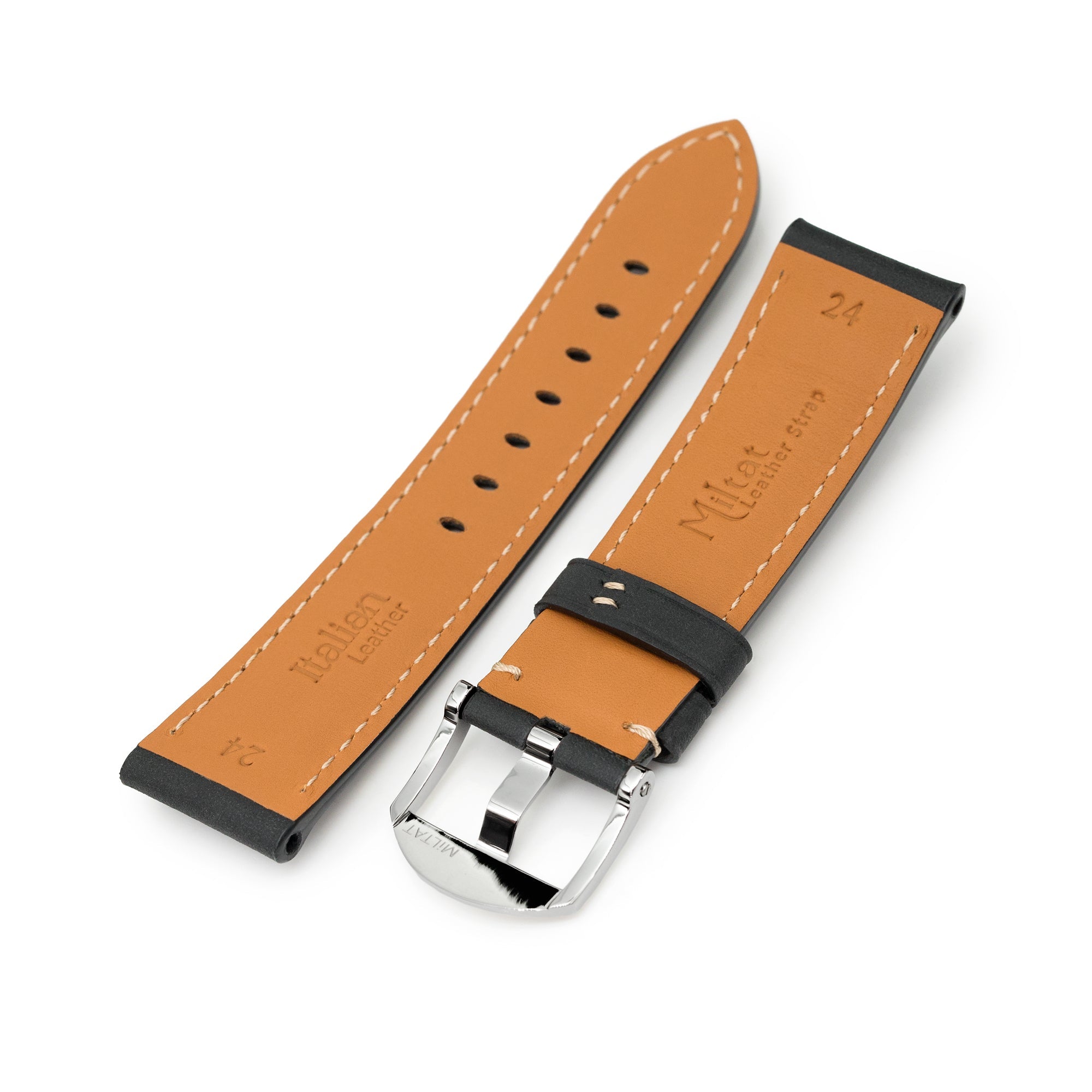 Pam Collection, Matte Black Italian Leather Watch Strap for Panerai, Beige Stitching Strapcode watch bands