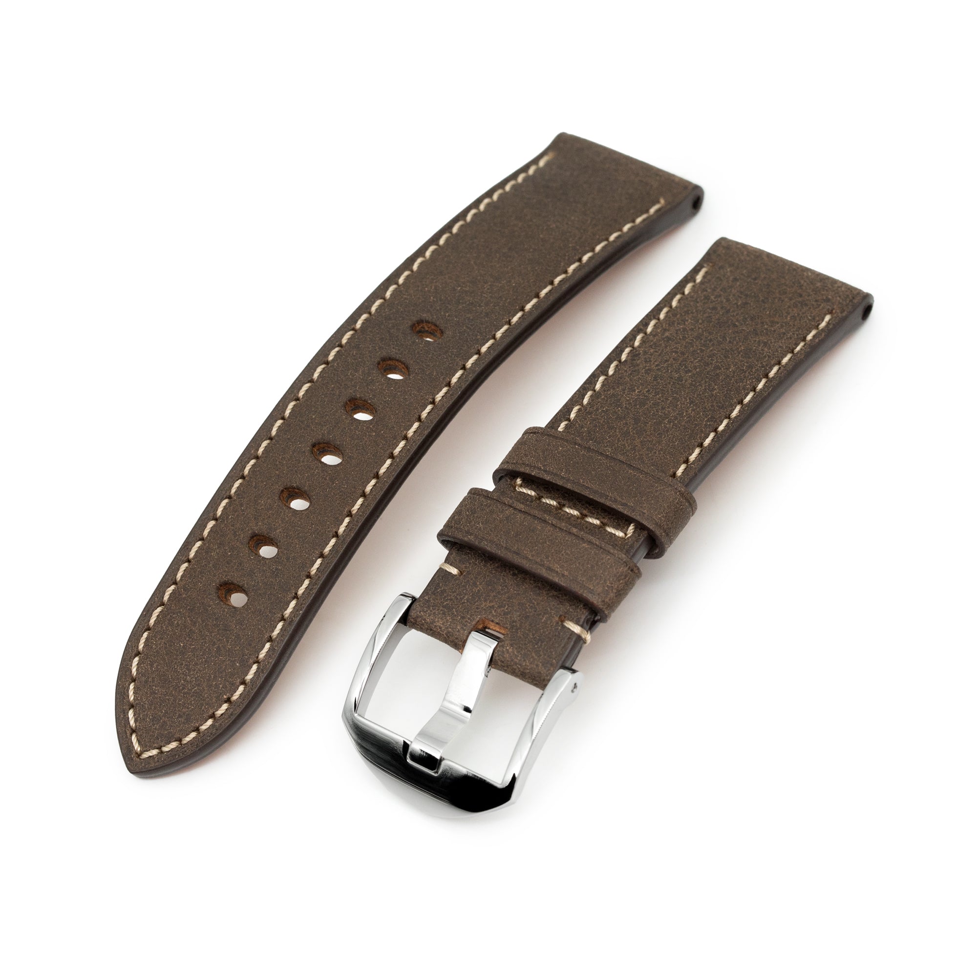Cinturino In Pelle Marrone Da 24Mm Con Fibbia Per Cinturino In Pelle Marrone Da 24Mm Con Fibbia Per