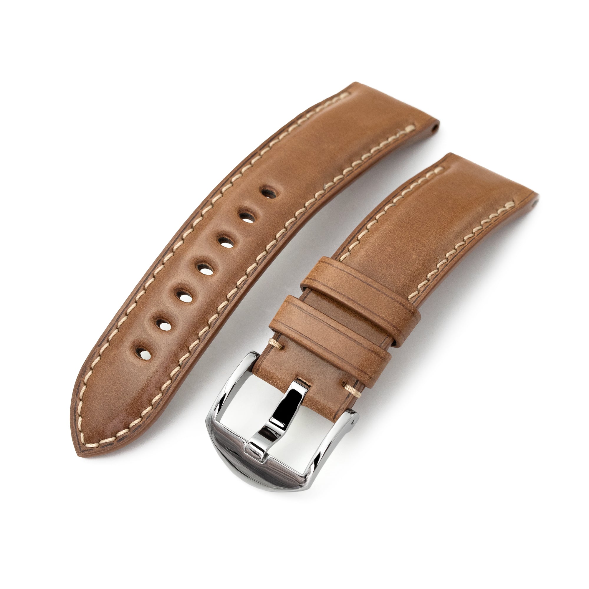 Pam Collection, Bourbon Horween Genuine Shell Cordovan Leather Watch Strap for Panerai, Beige Stitching Strapcode watch bands