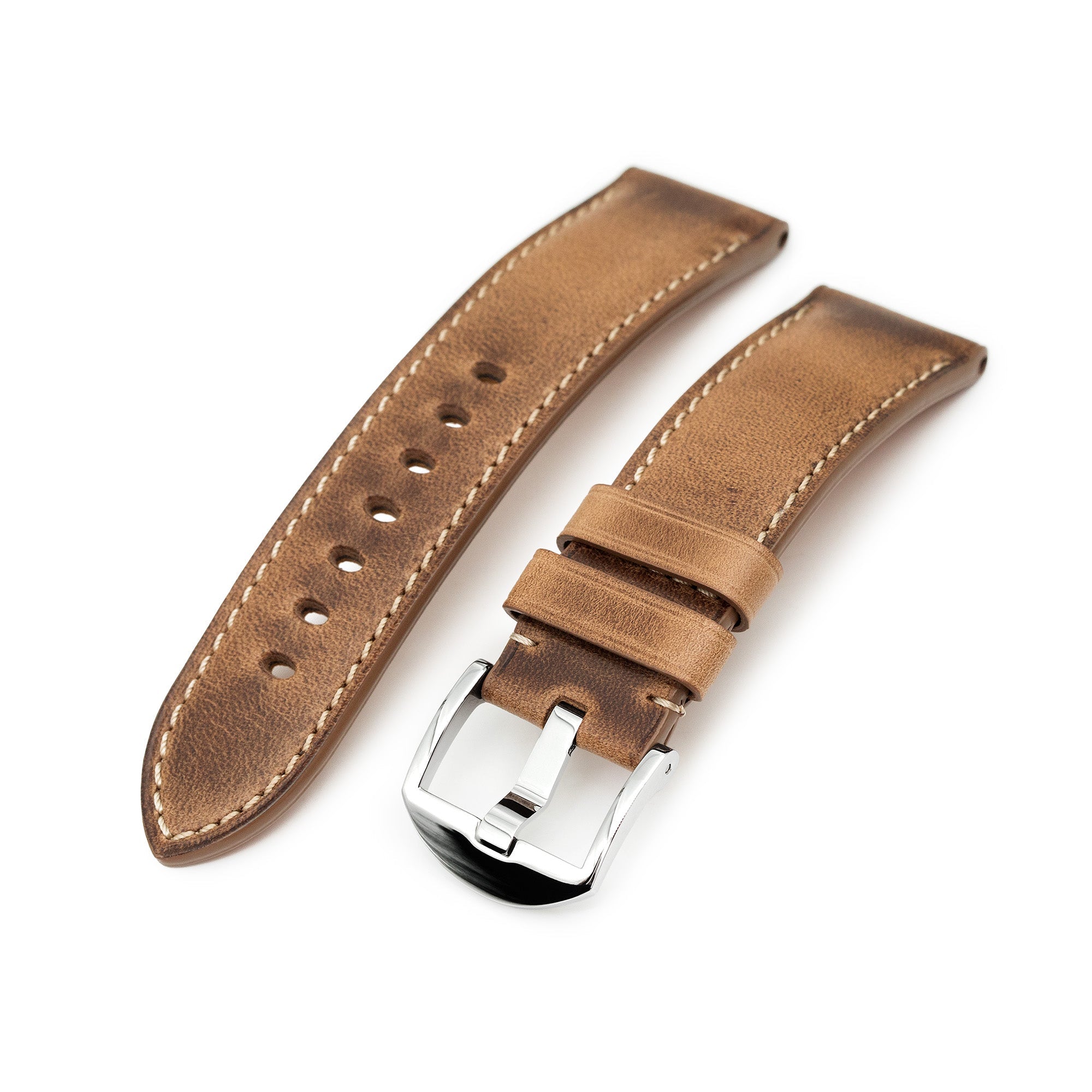 Pam Collection, Vintage Brown Horween Chromexcel Leather Watch Strap for Panerai, Beige Stitching Strapcode watch bands