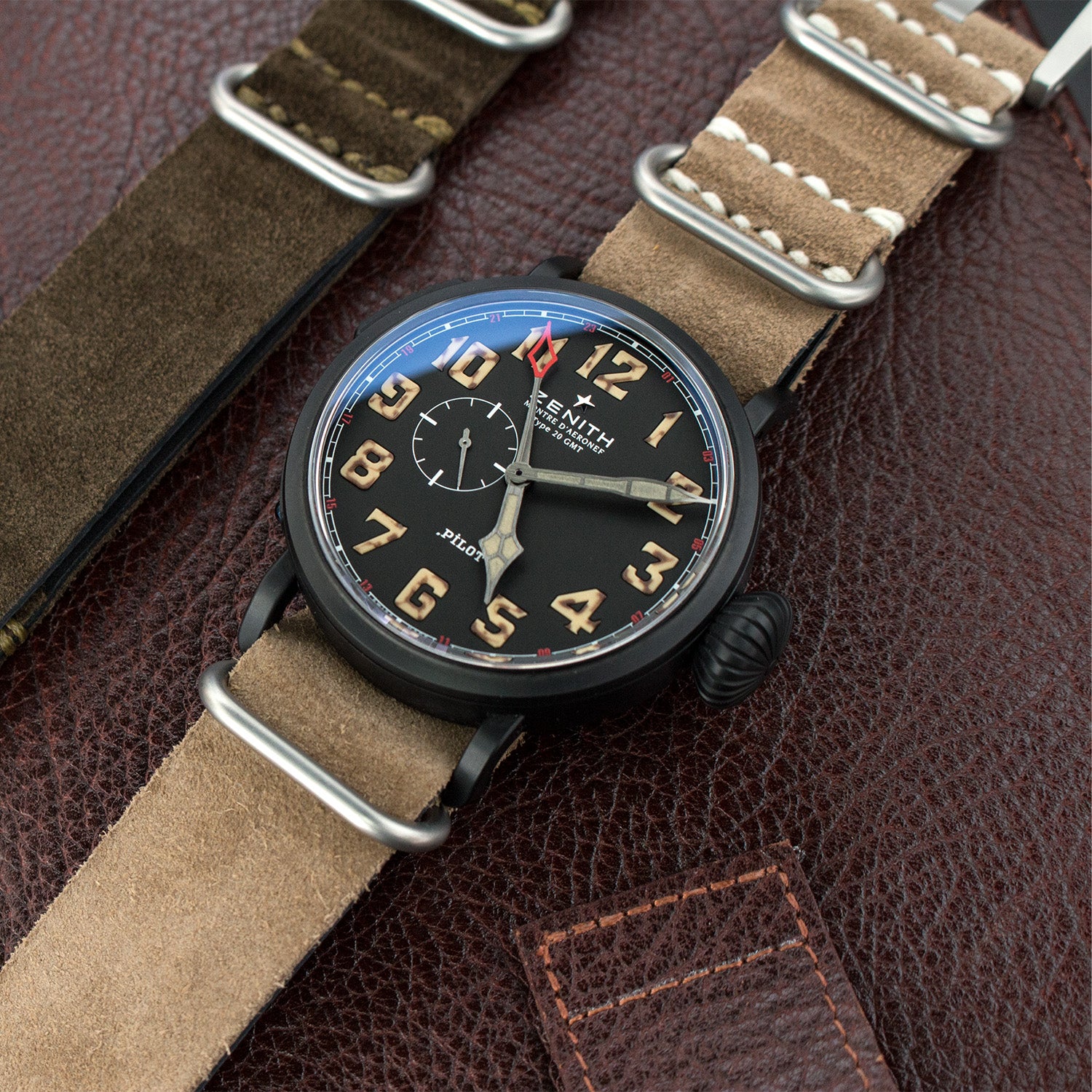 MiLTAT 20mm or 22mm Nubuck Leather Grezzo Zulu watch strap Brown Thick armband Beige Hand Stitch Strapcode Watch Bands